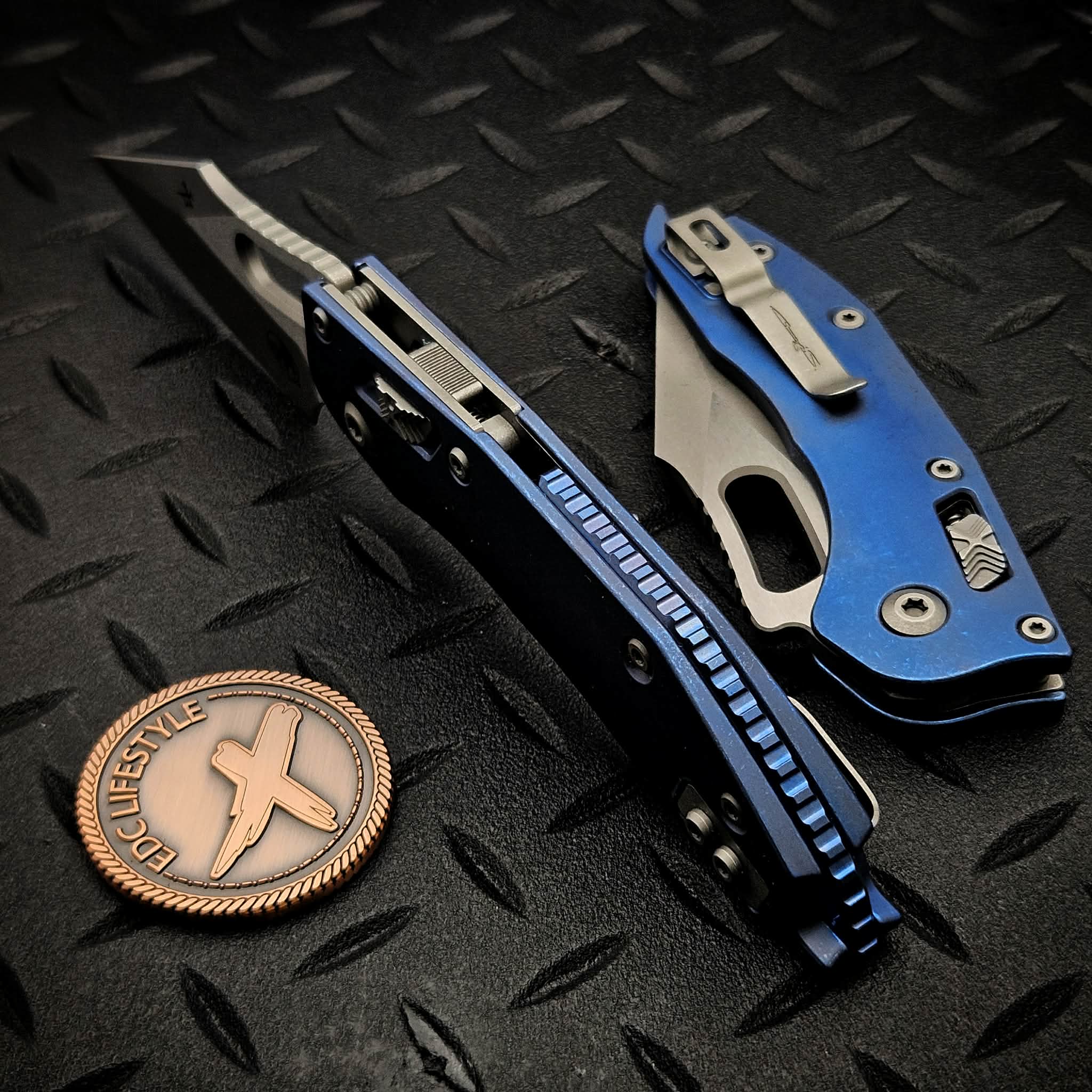 Microtech Stitch Ram-Lok 169RL-10APMS2 Antique Blue Titanium Slab