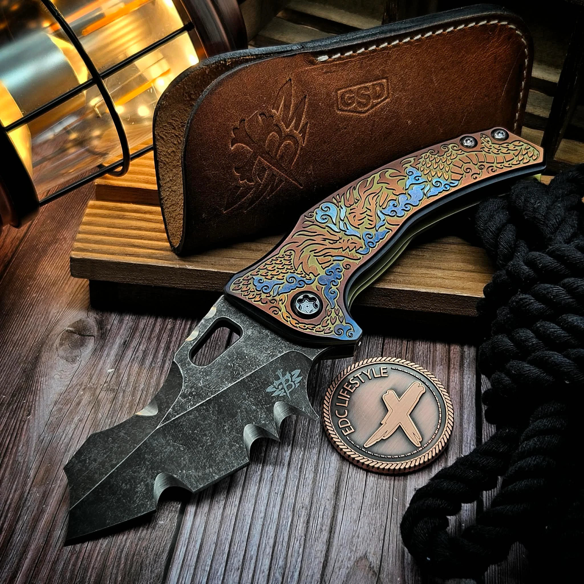 Borka Blades Ti2 Design Dragon Shylock Serrated Chisel Grind