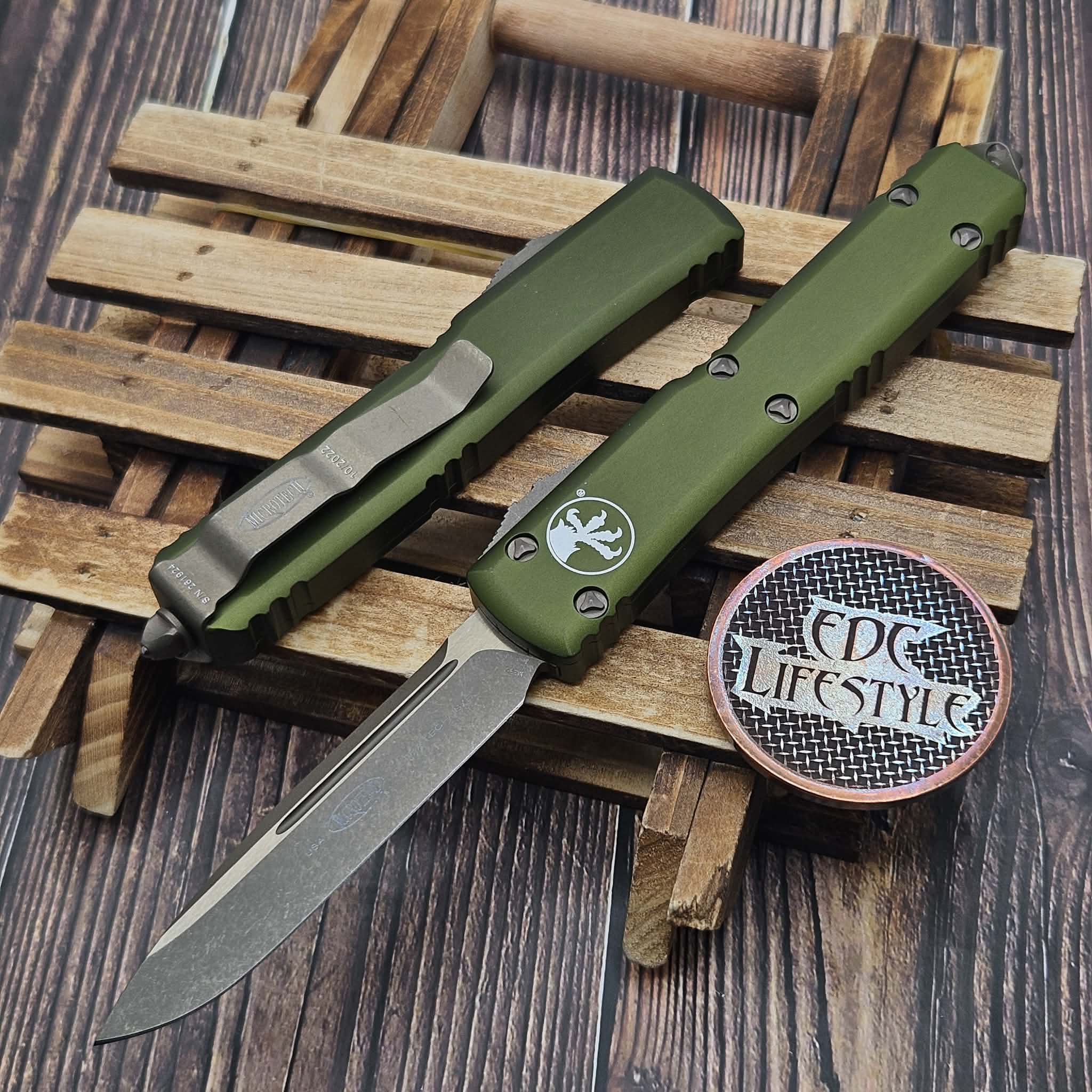 Microtech Ultratech 121-13APOD OD Green Single Edge Bronzed