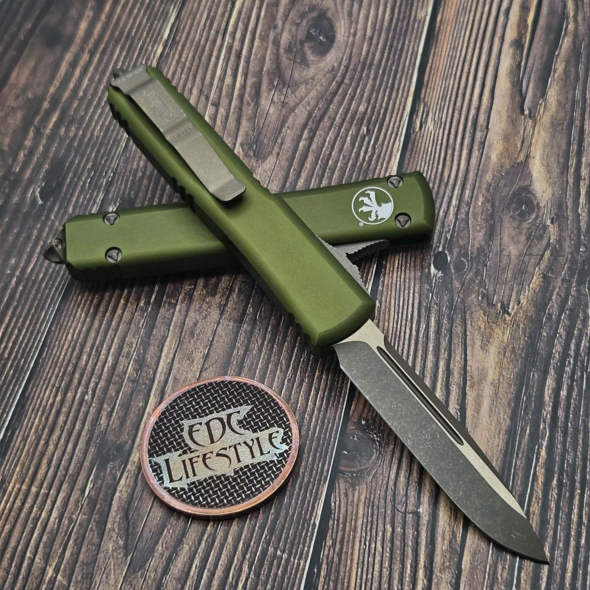 Microtech Ultratech 121-13APOD OD Green Single Edge Bronzed