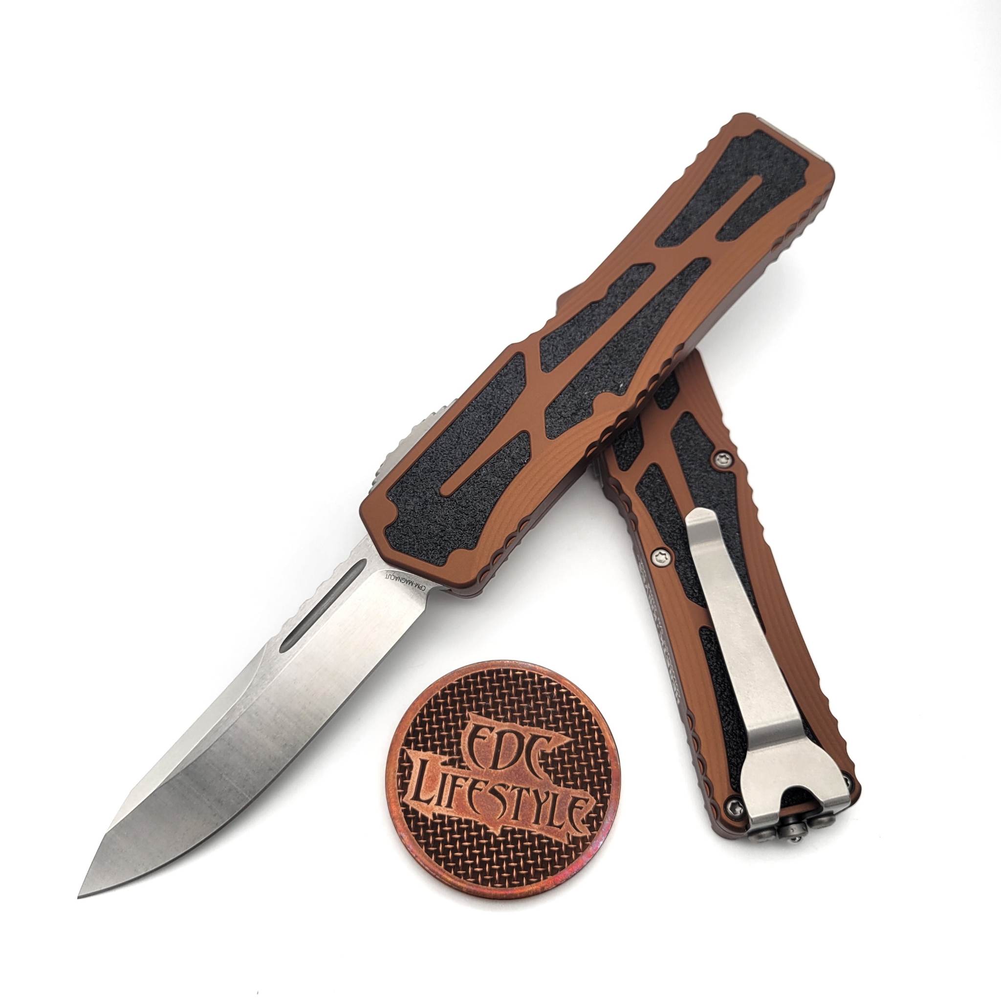 Heretic Knives Single Edge Colossus Stonewash, Root Beer Handle