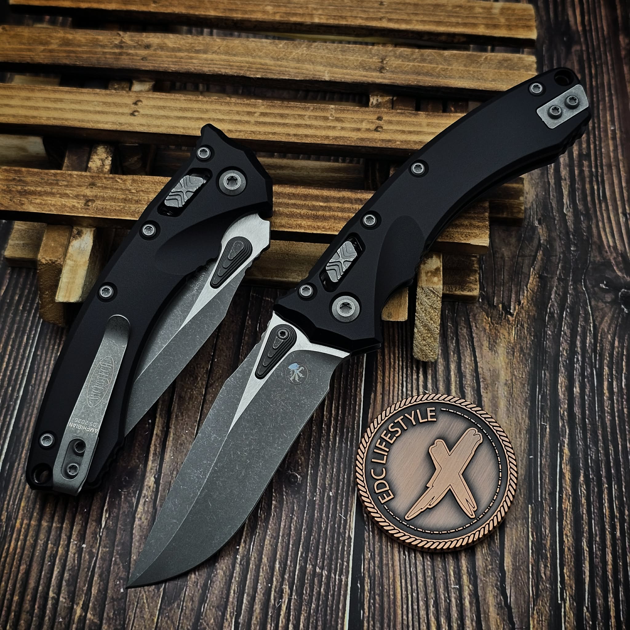 Microtech Amphibian Mini Ram-Lok Black Aluminum Slab Side 3.25