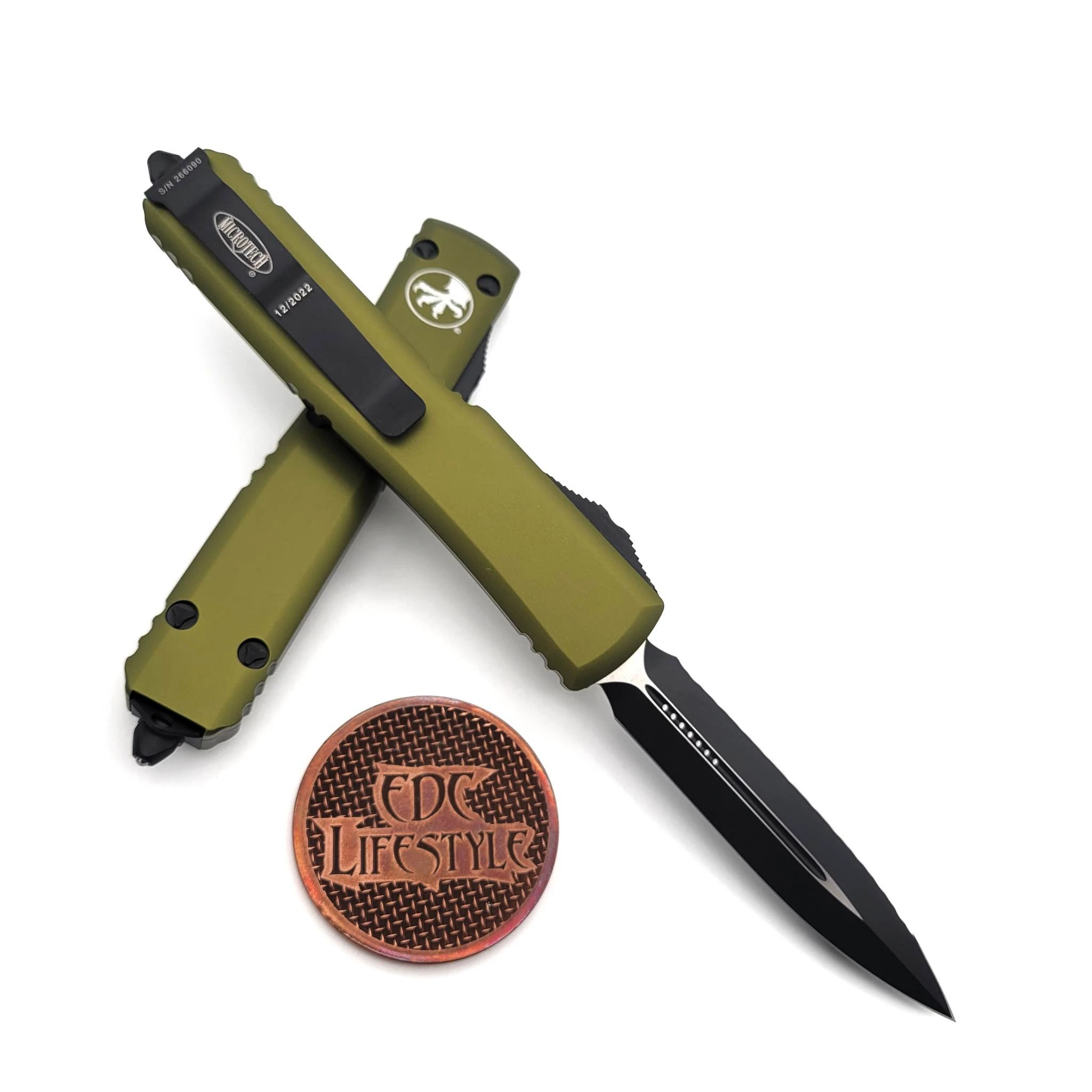 Microtech Ultratech 122-3OD OD Green Double Edge Full Serrated