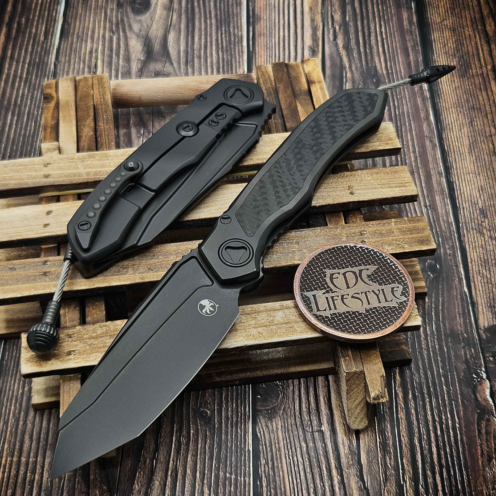 Microtech Anax 191C-1DLCTCFITI Titanium Handle DLC Tanto Edge