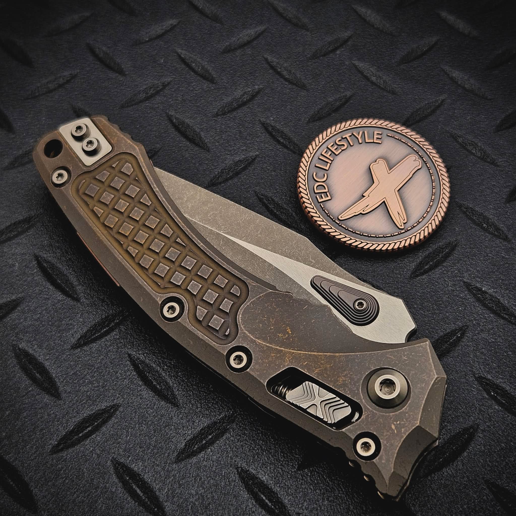 Microtech Amphibian Ram-Lok Antique Bronze Titanium Frag 3.88