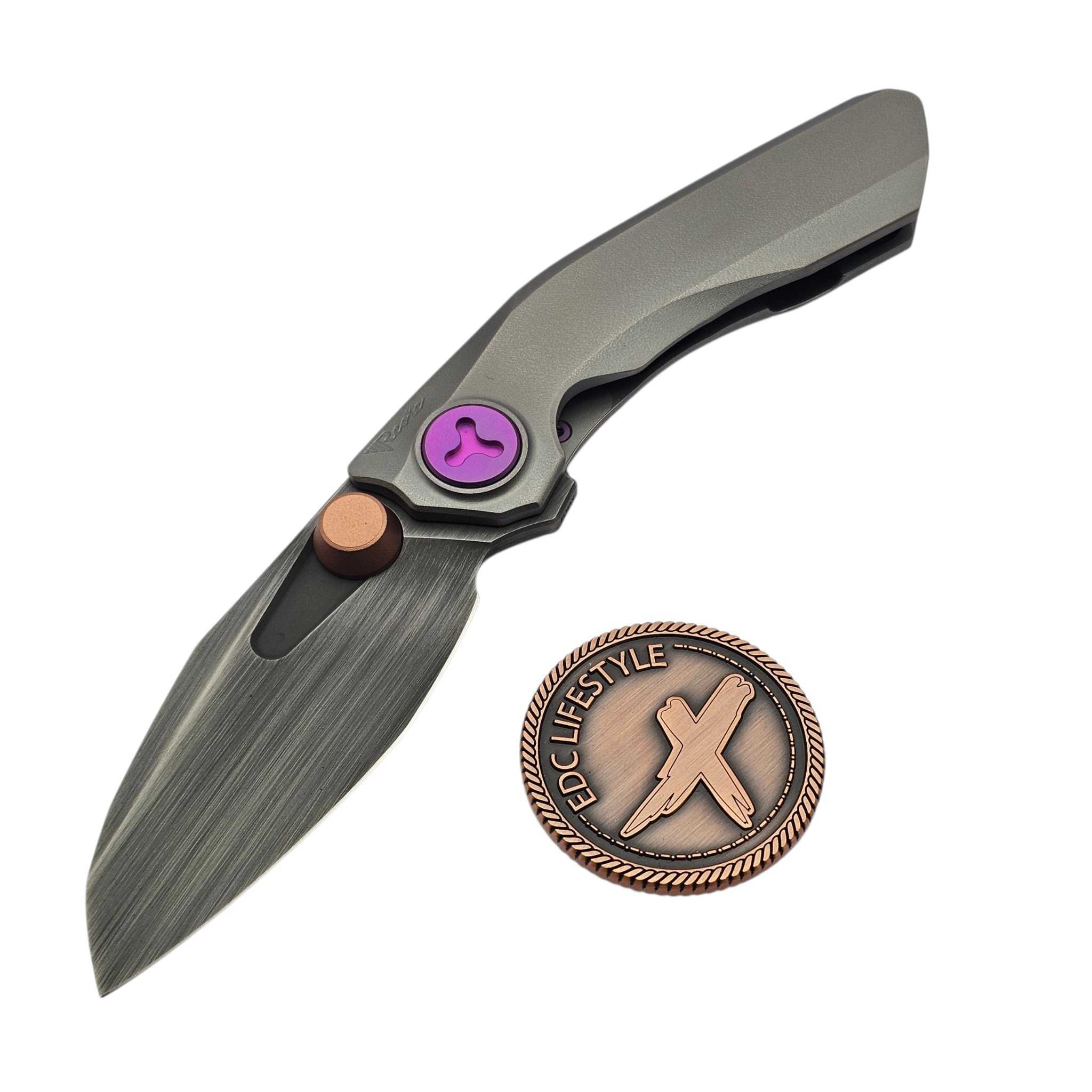 Reate VK-FROK Wire Wheel Titanium Frame Lock Flipper Purple Ti