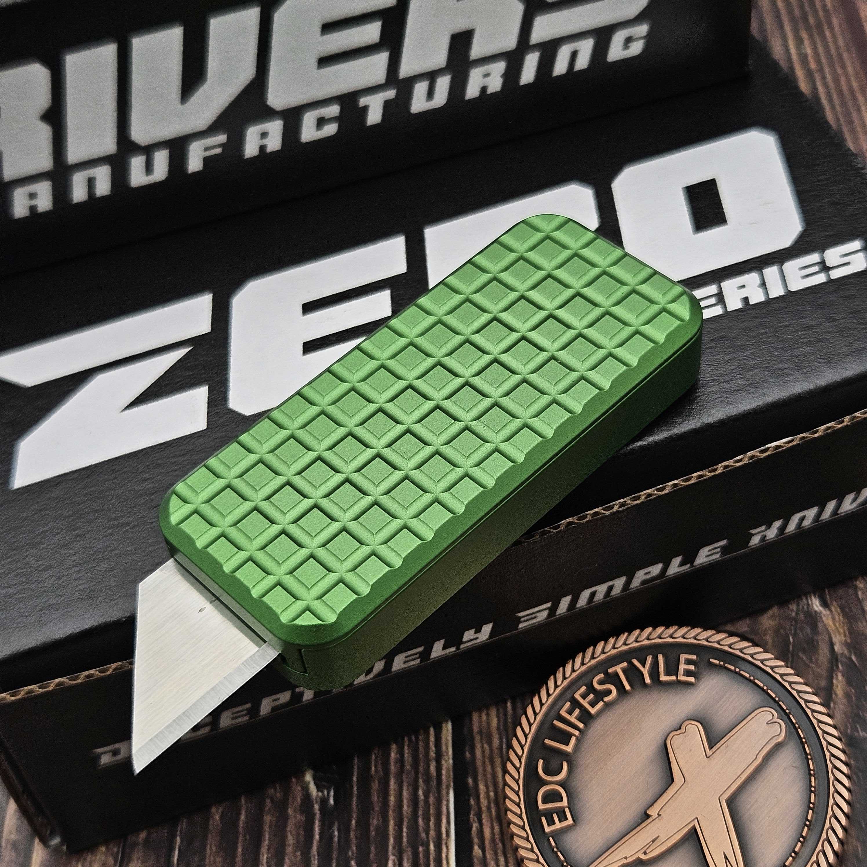 Rivery Zero Grenade Green Aluminum CadLabCNC Razor Blade OTF w