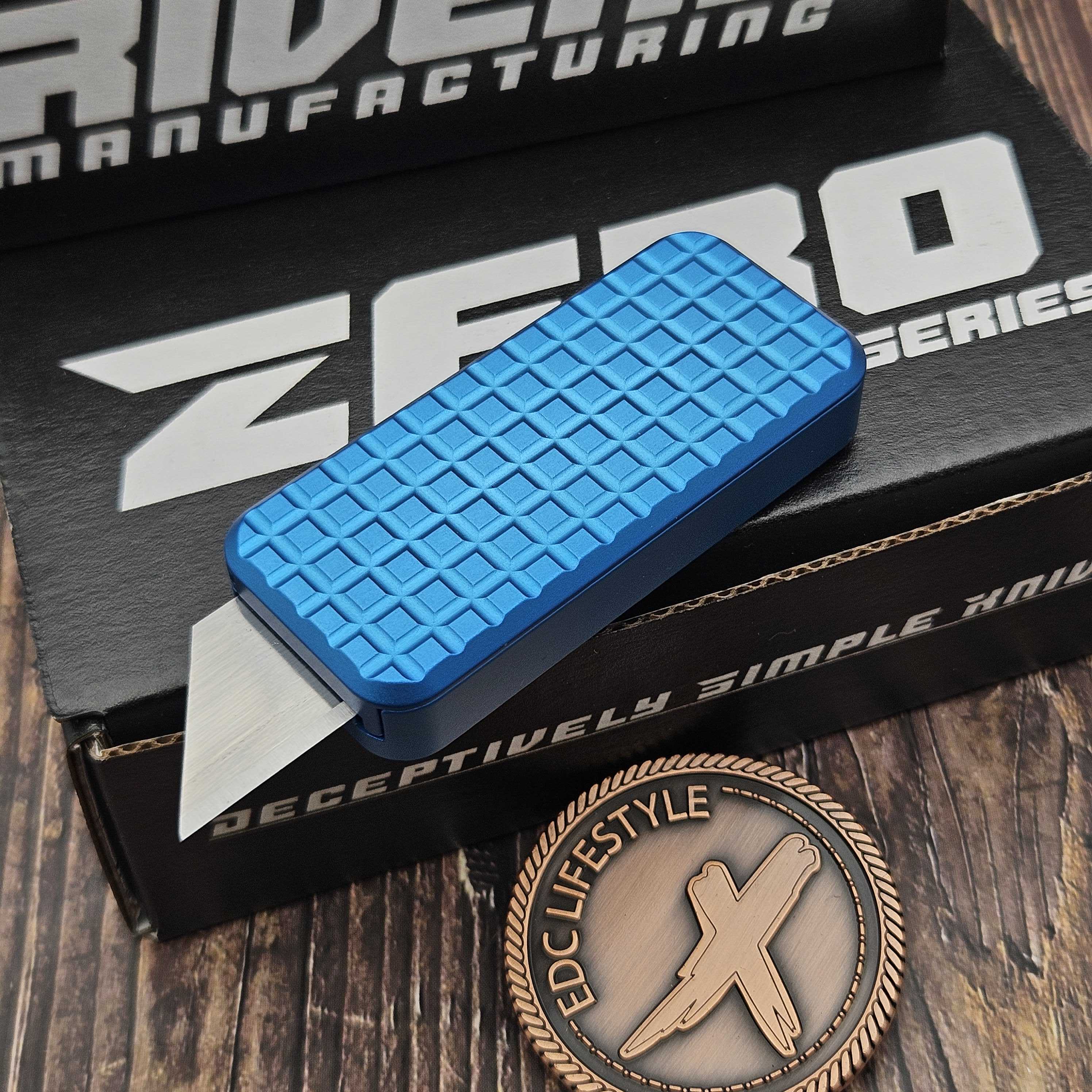 Rivery Zero Grenade Blue Aluminum CadLabCNC Razor Blade OTF w