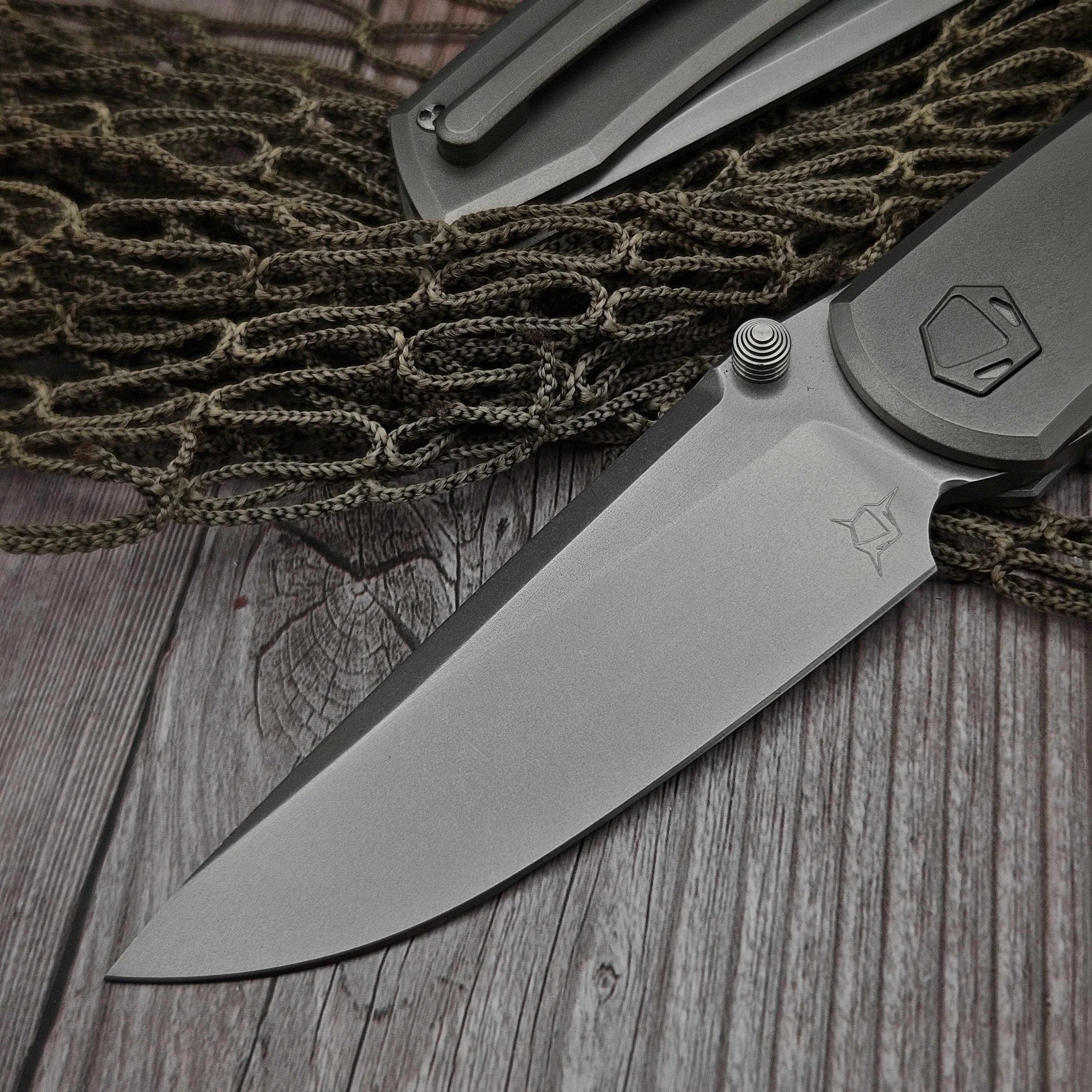 Sharknivco PJ Waka Titanium Inset Lock RWL34 Polished Stonewash