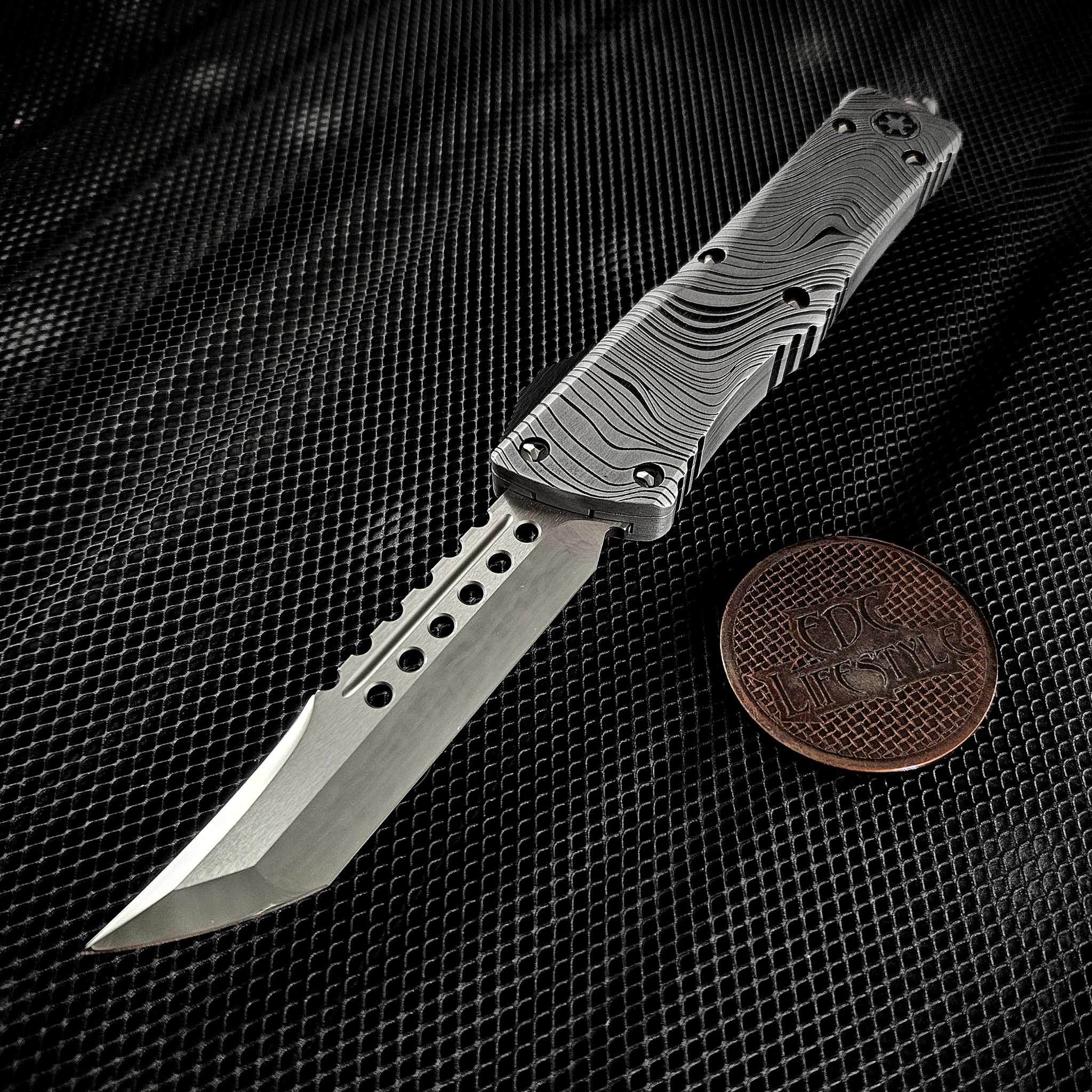 Marfione Custom Combat Troodon Hellhound Tanto Mirror Polish