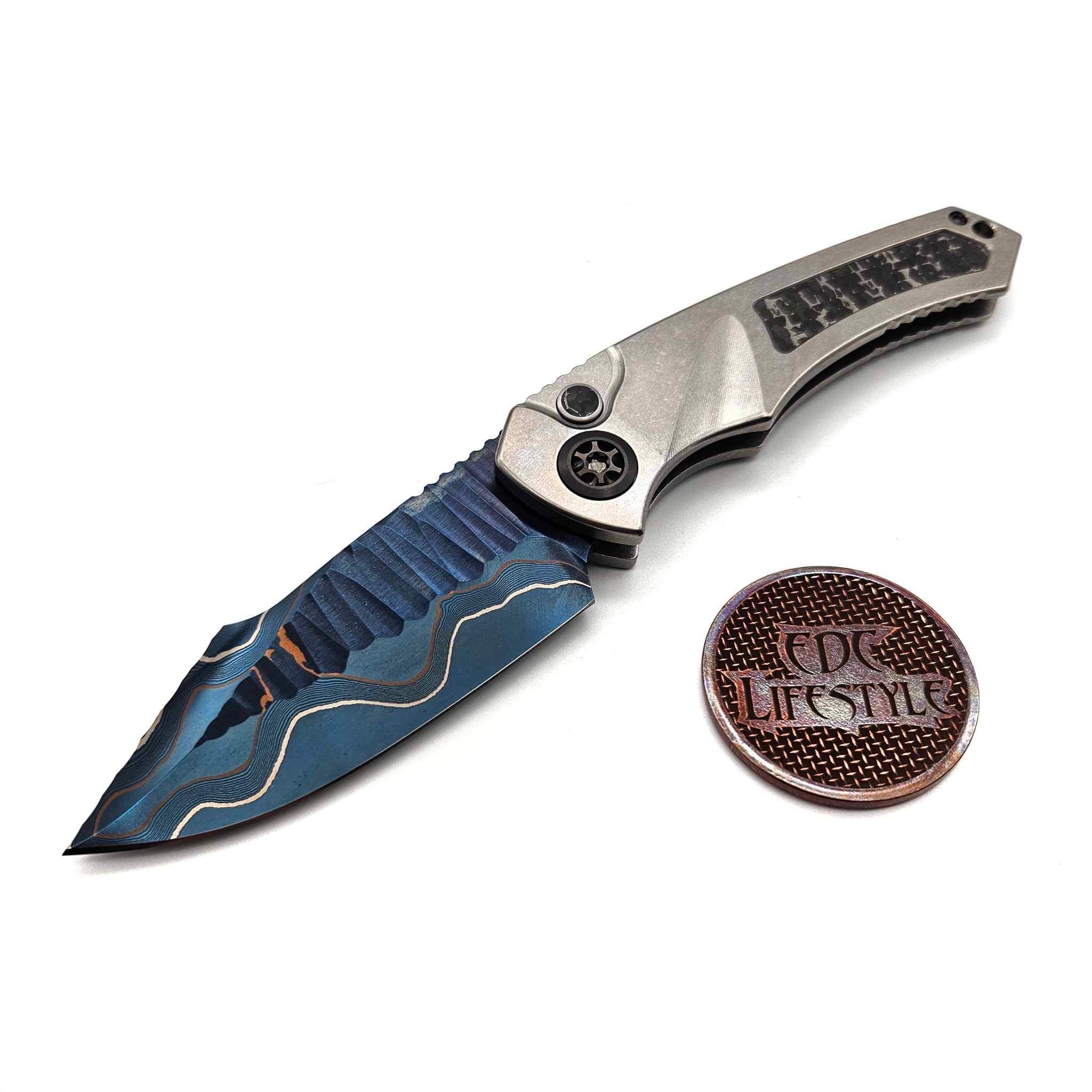 Heretic Custom Knives Pariah Auto Blued Baker Forge Elite