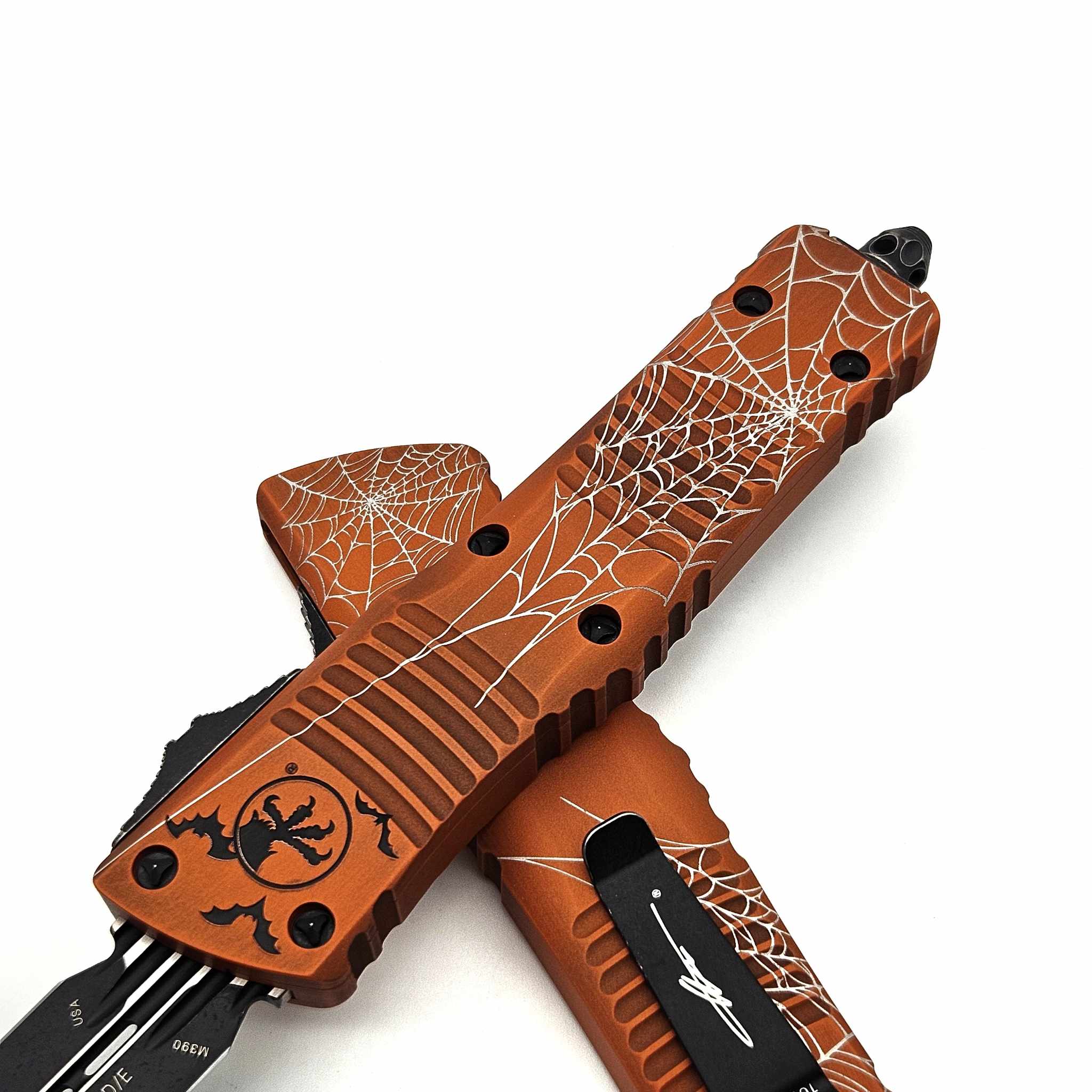 Microtech Combat Troodon 142-1HWWS Halloween Web Orange Fluted