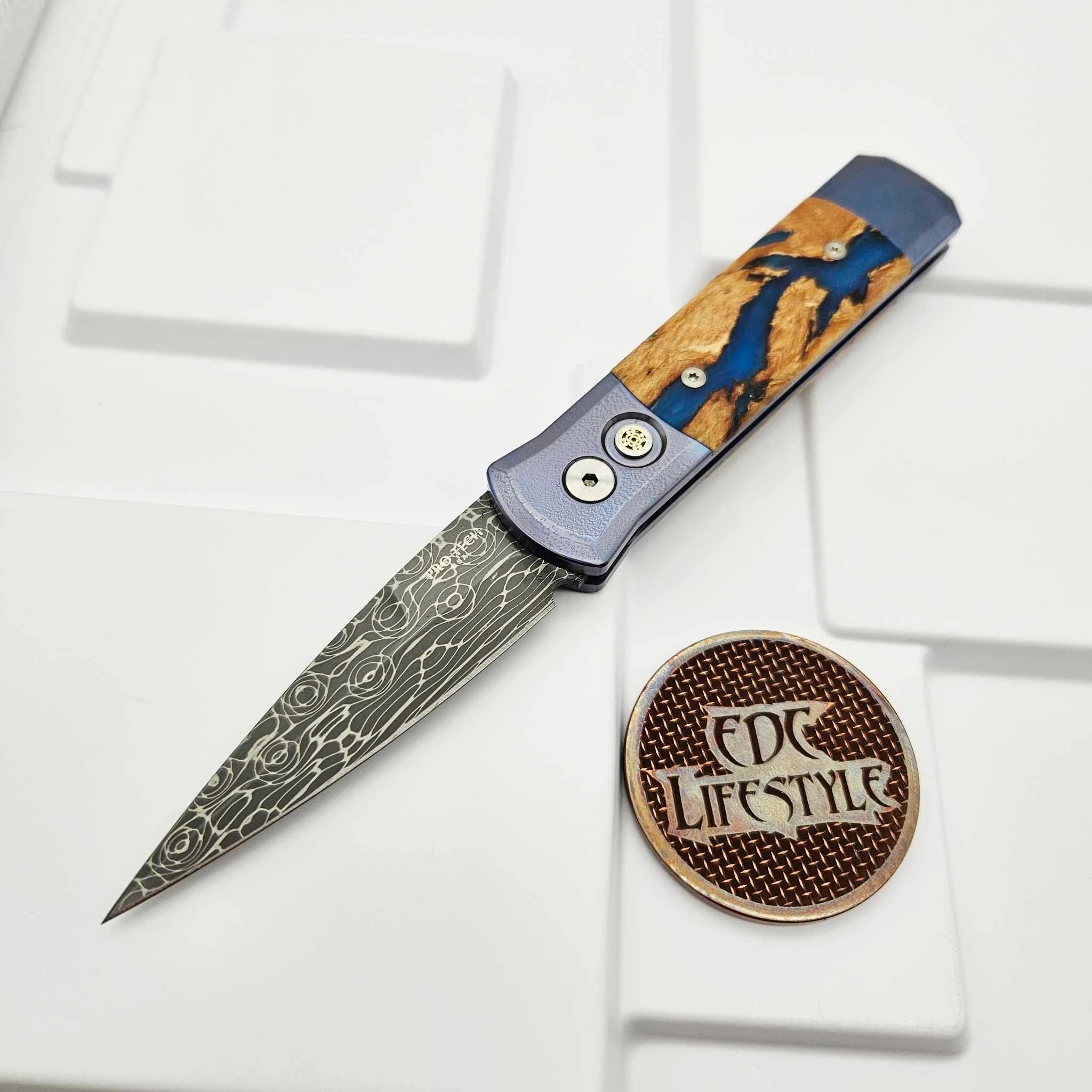 Pro-Tech Knives 2023 GS Custom 005 Blue Anodized Titanium Handles