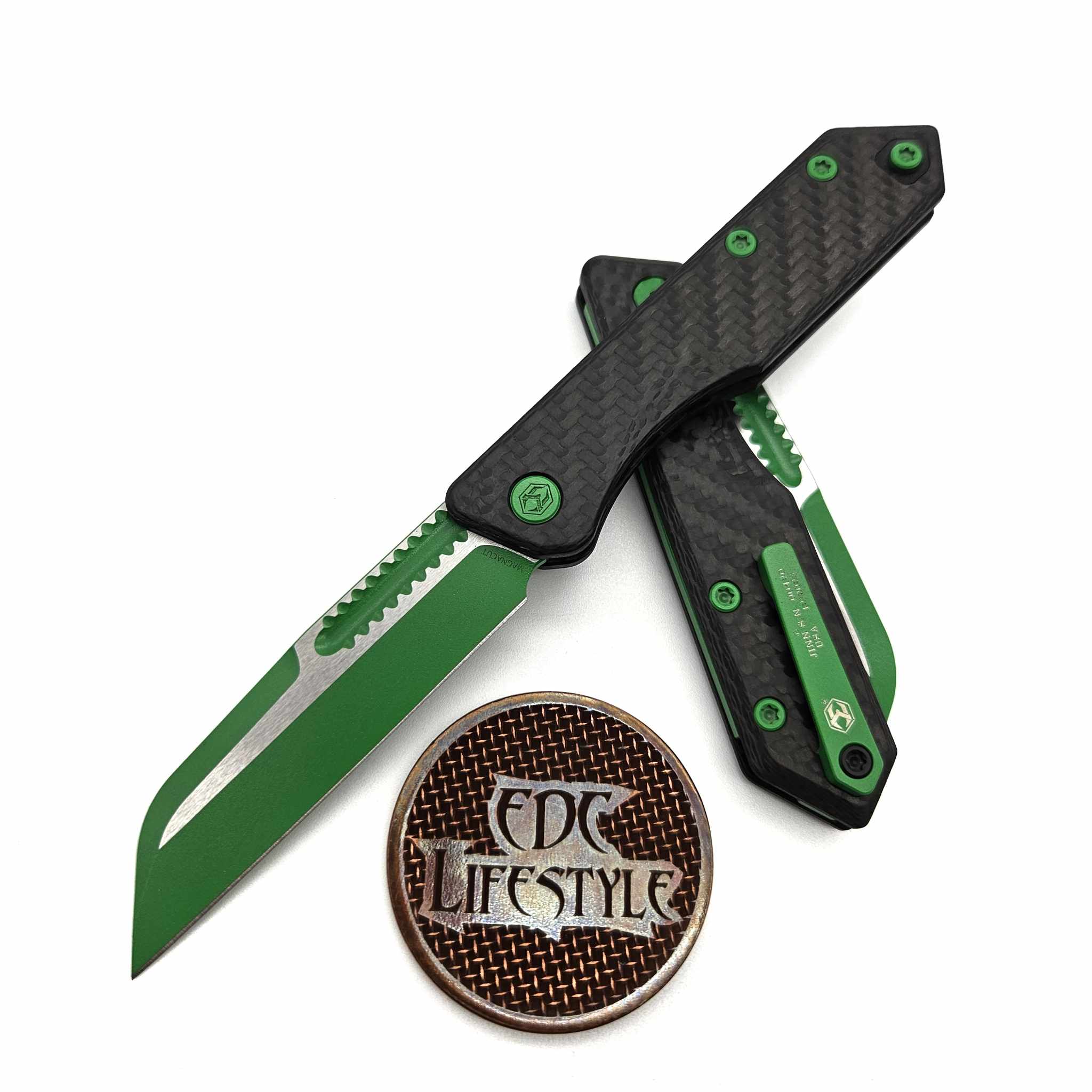 Heretic Jinn Slipjoint S/E Carbon Fiber Toxic Green Bade & HW H013
