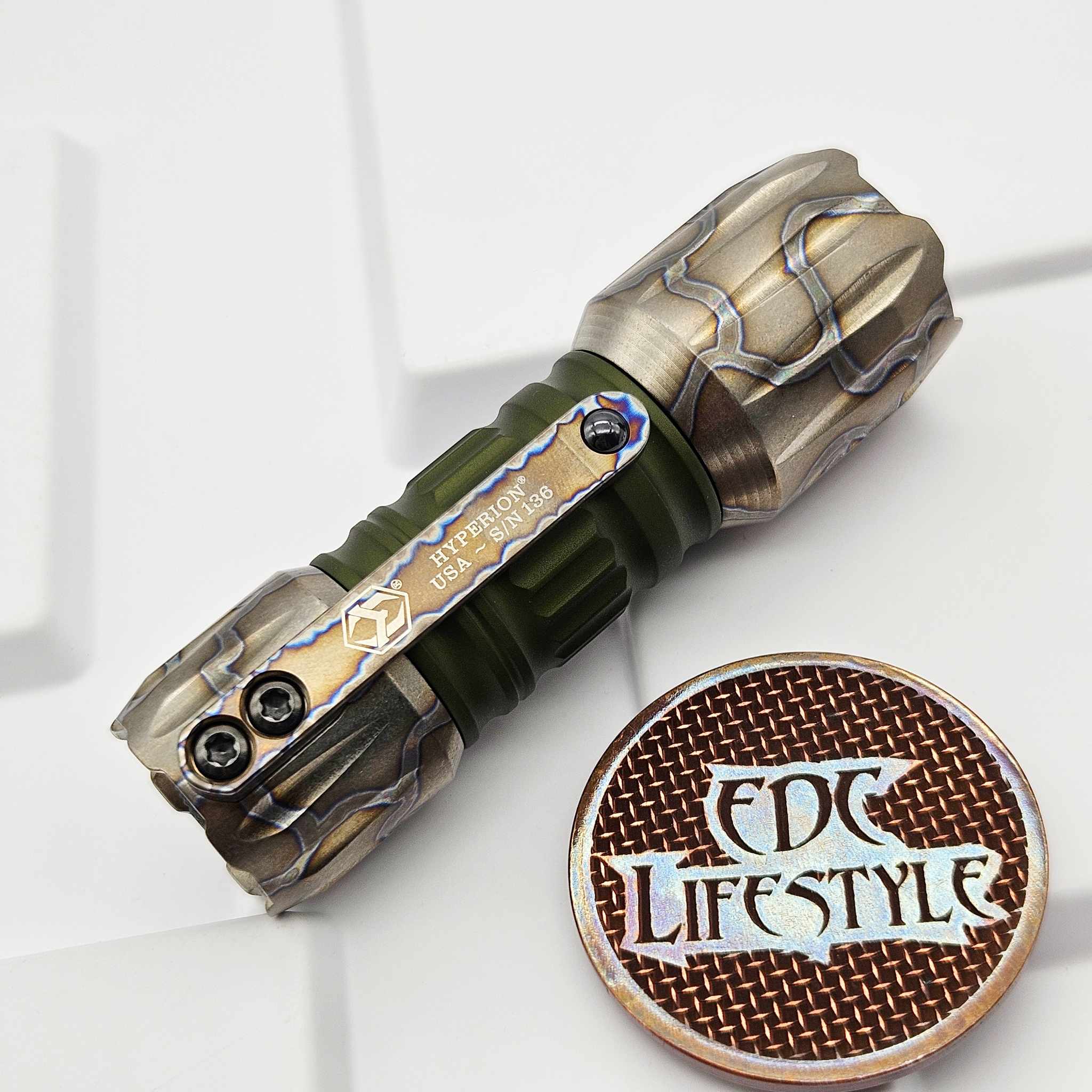 Heretic Knives Hyperion Flamed Titanium Green