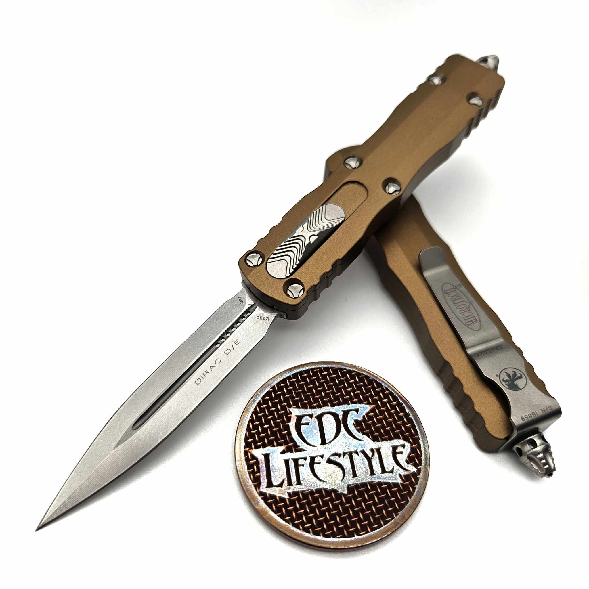 Microtech 225-10TA Tan Dirac Double Edge Stonewash Standard