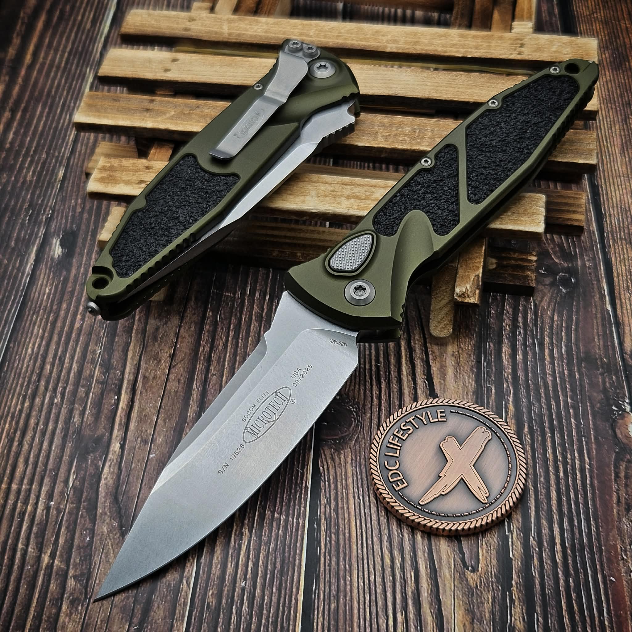 【未開封品】UltraCore ELECTRIC スキレットUSA Microtech Socom Elite Auto OD Green 4
