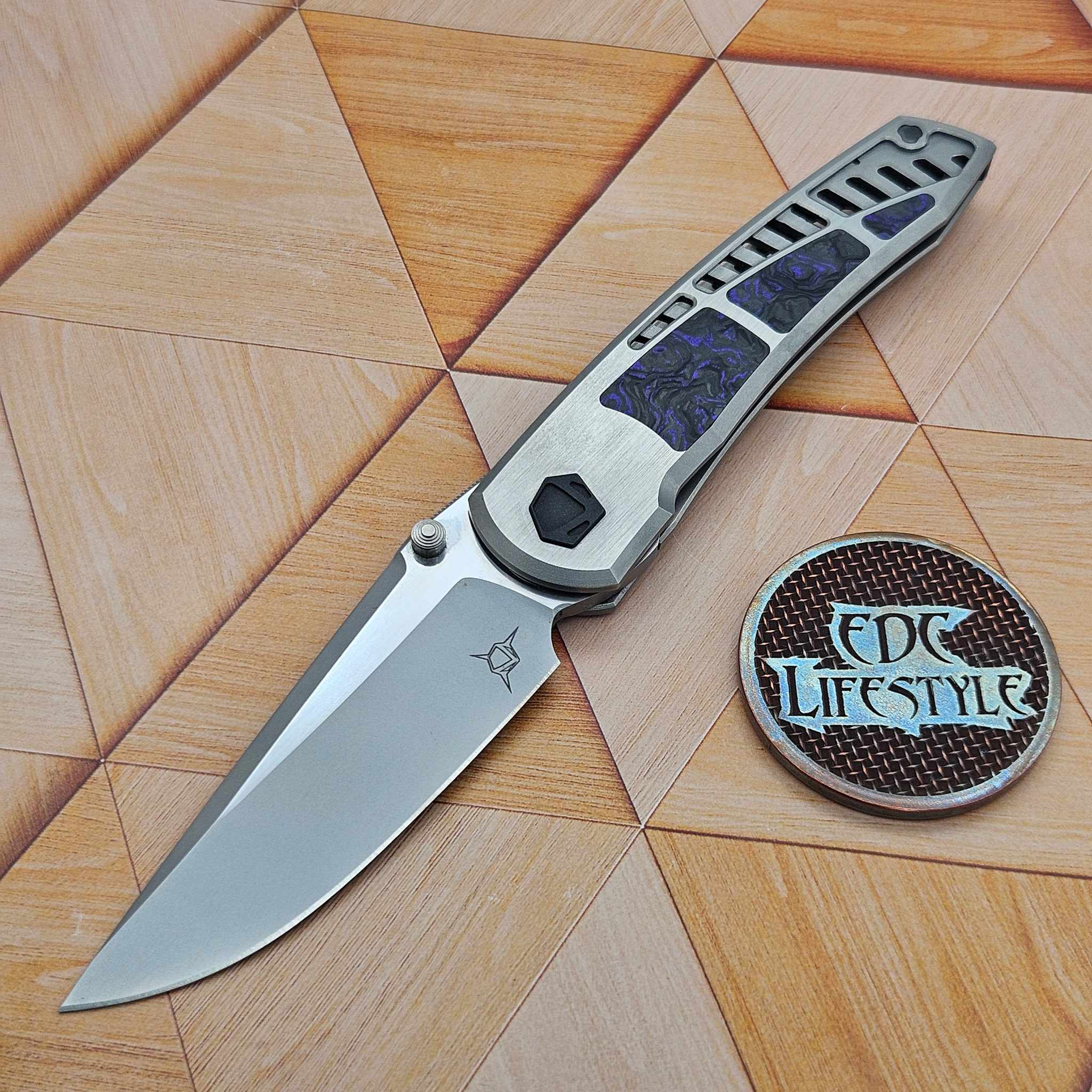 Sharknivco Waka Frame Lock Titanium Purple Carbon Fiber Inlays