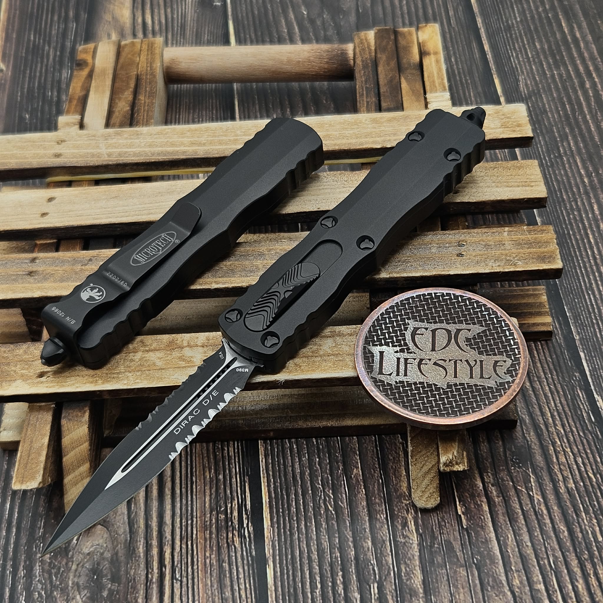 Microtech 225-2T Tactical Dirac Double Edge Partial Serrated Black