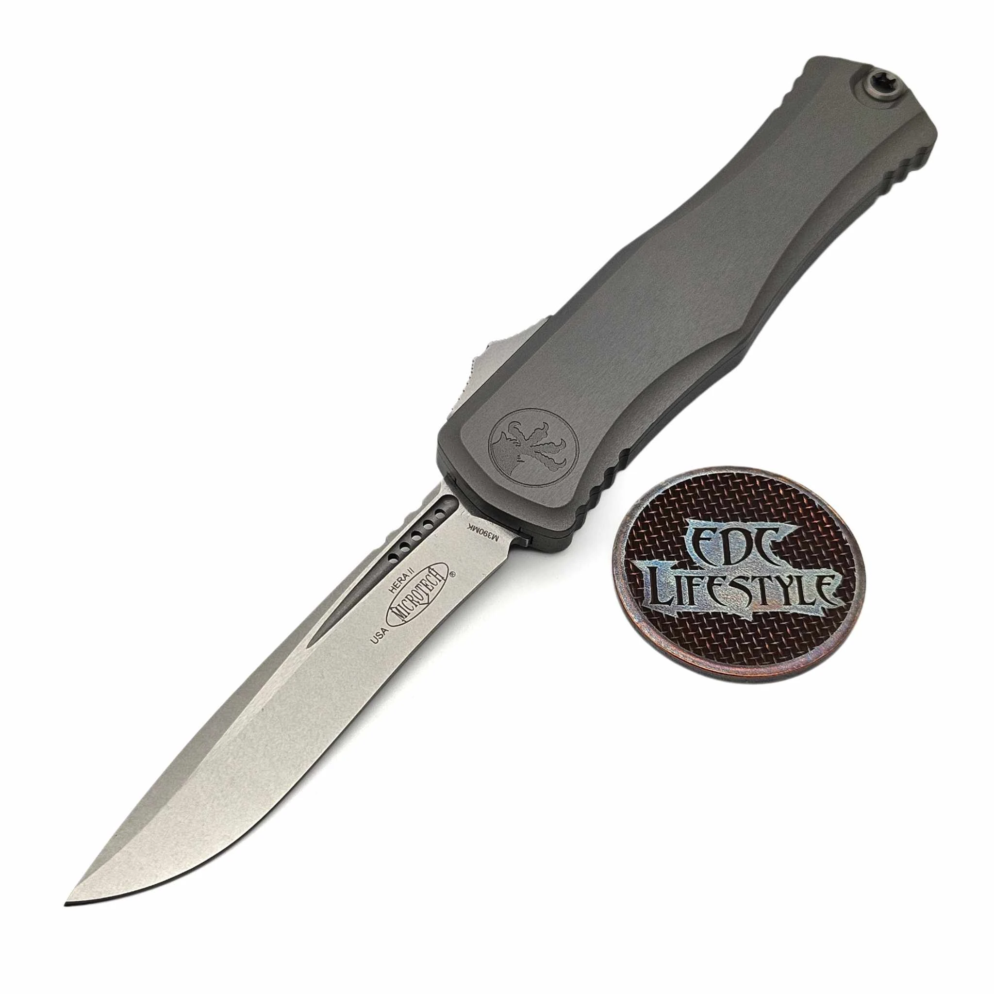 Microtech 1705-10NC Hera II Recurve Stonewash Natural Clear