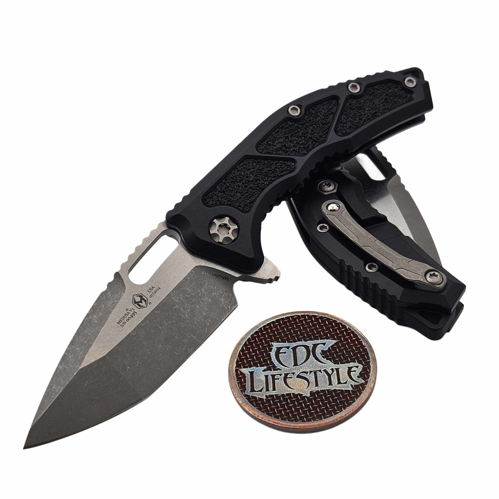 Heretic Medusa Black Manual Folder Battleworn Tanto H009-5A
