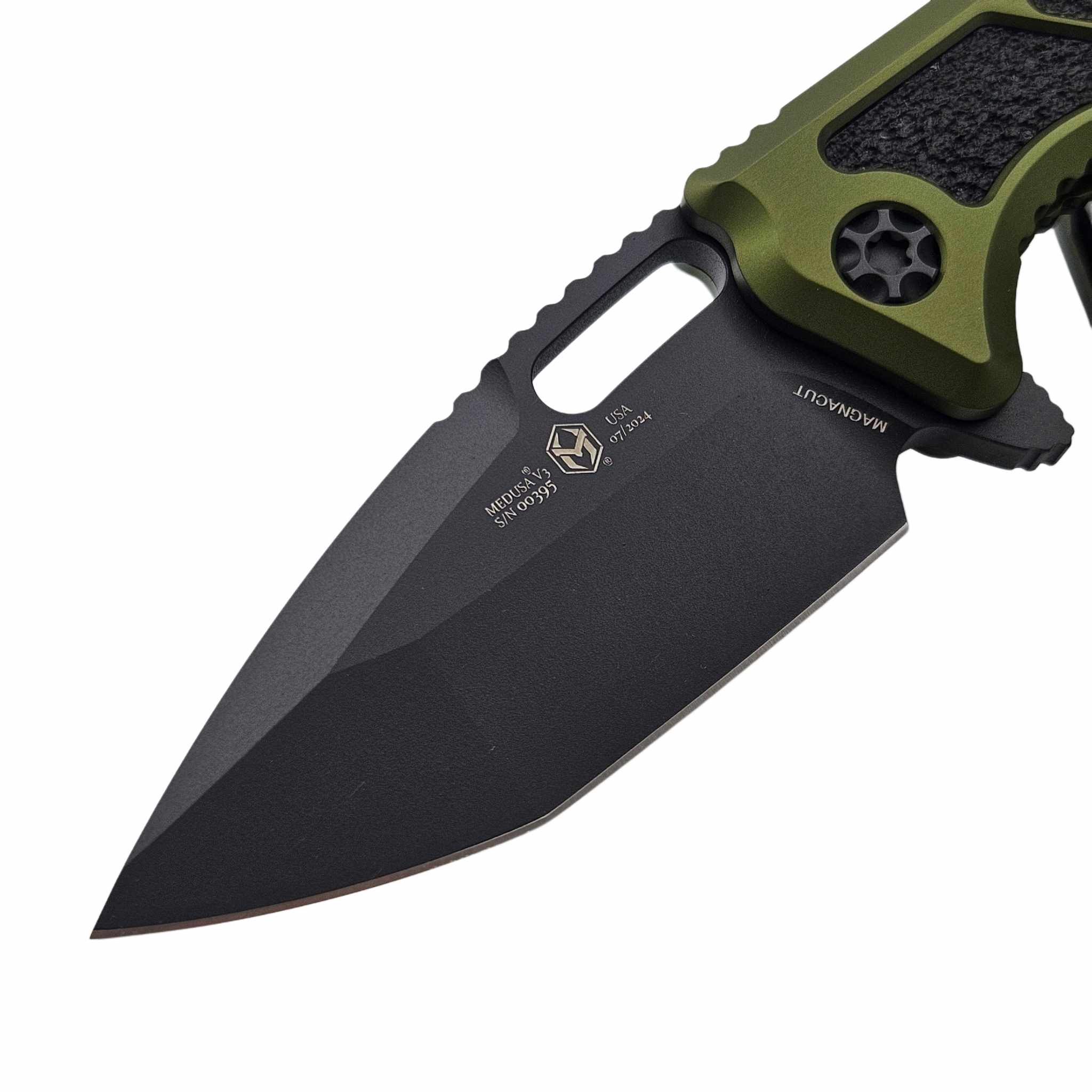Heretic Medusa Green Manual Folder Black Cerakote Tanto H009-2A-GRN