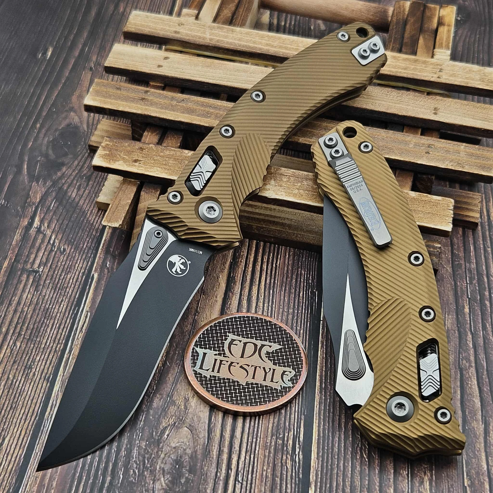 ま*さ様 LOW CHEST RANDAM 120LC D8R Microtech Amphibian Manual Ram-Lok Tan Fluted Aluminum 3.88