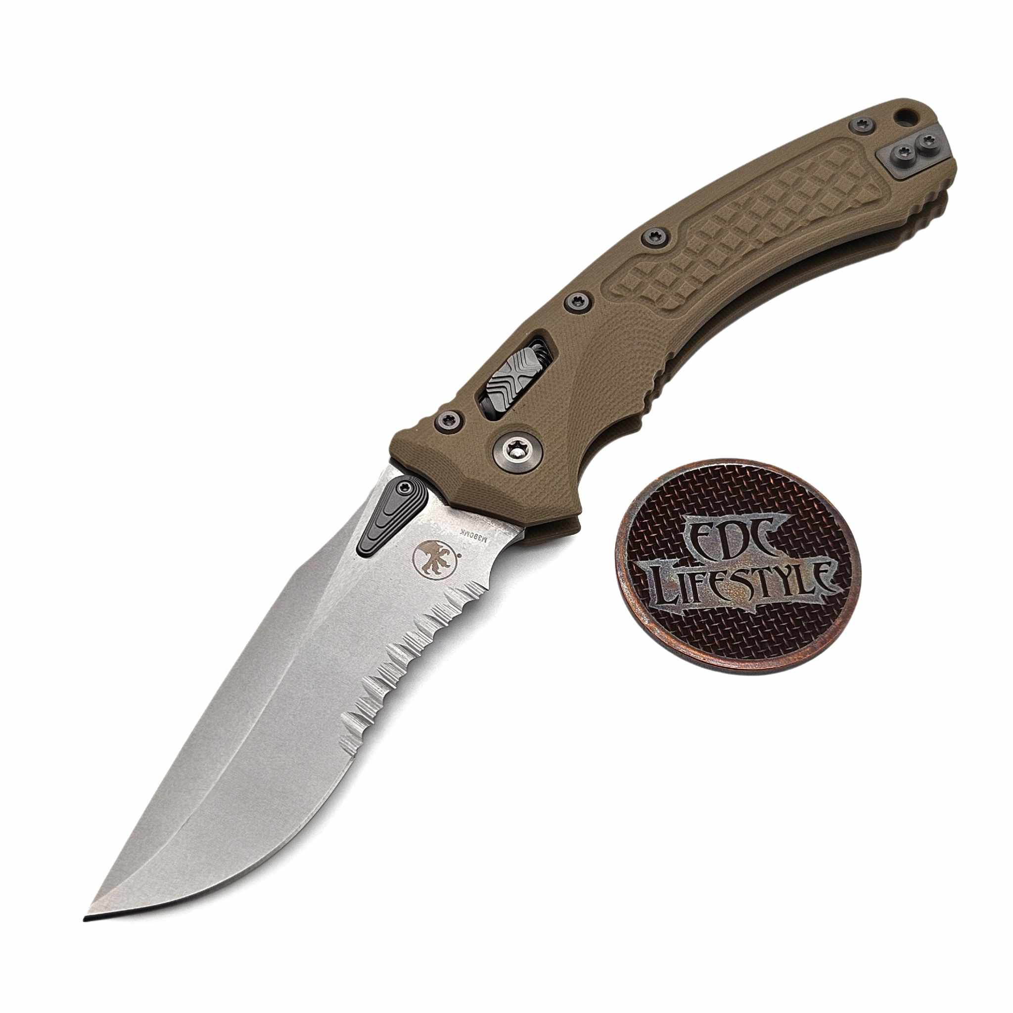 Microtech Amphibian Ram-Lok 137RL-11FRGTTA Frag Tan G-10 Stonewash