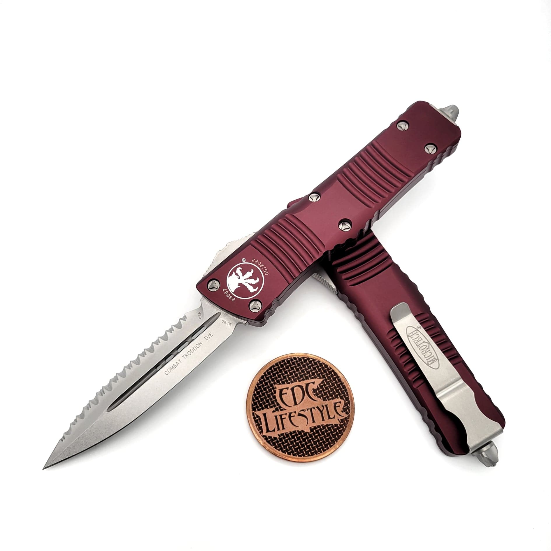 Microtech Combat Troodon Merlot Stonewash Full Serrated 142-12MR