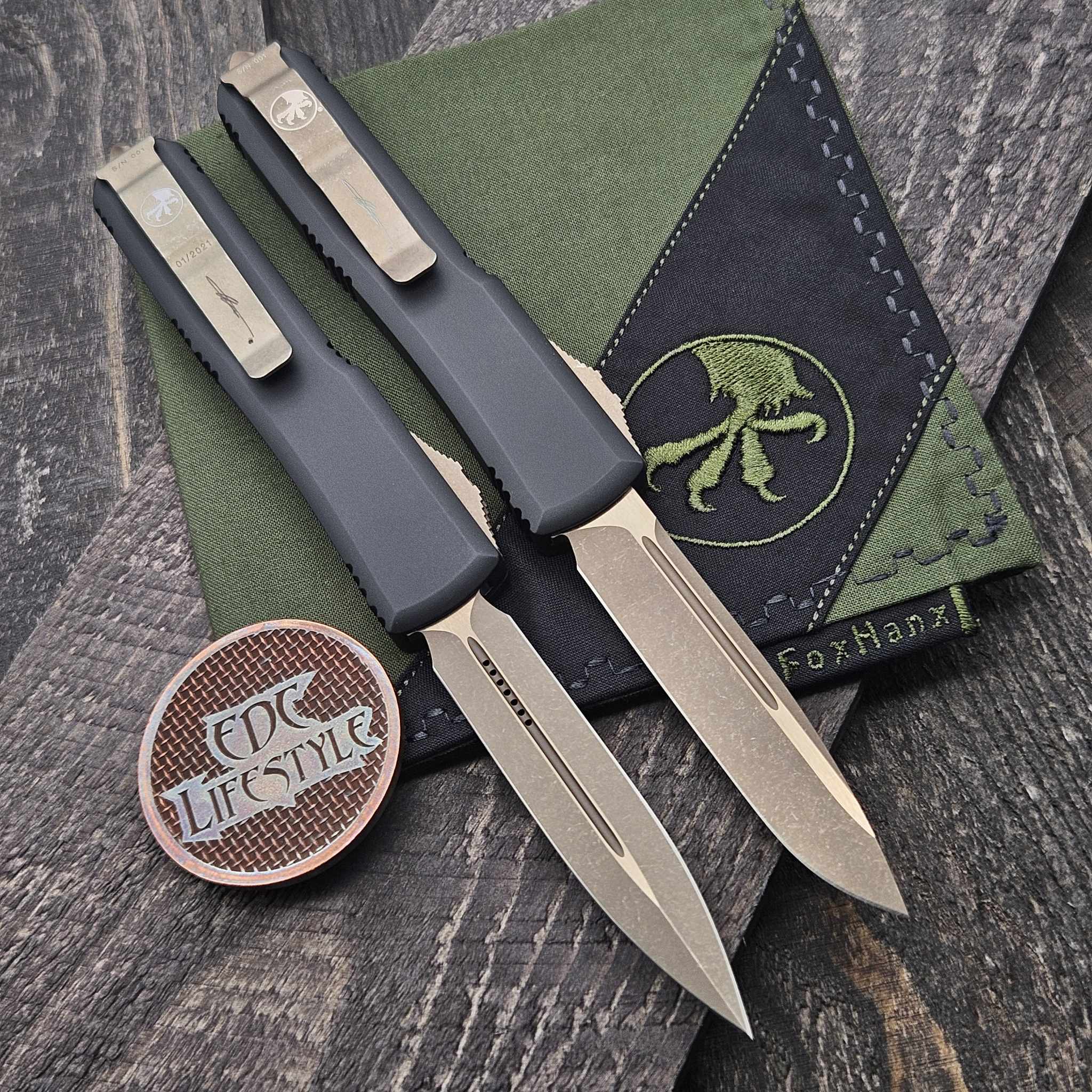 Microtech Ultratech Death Card S/E & D/E Bronzed Apocalyptic Set