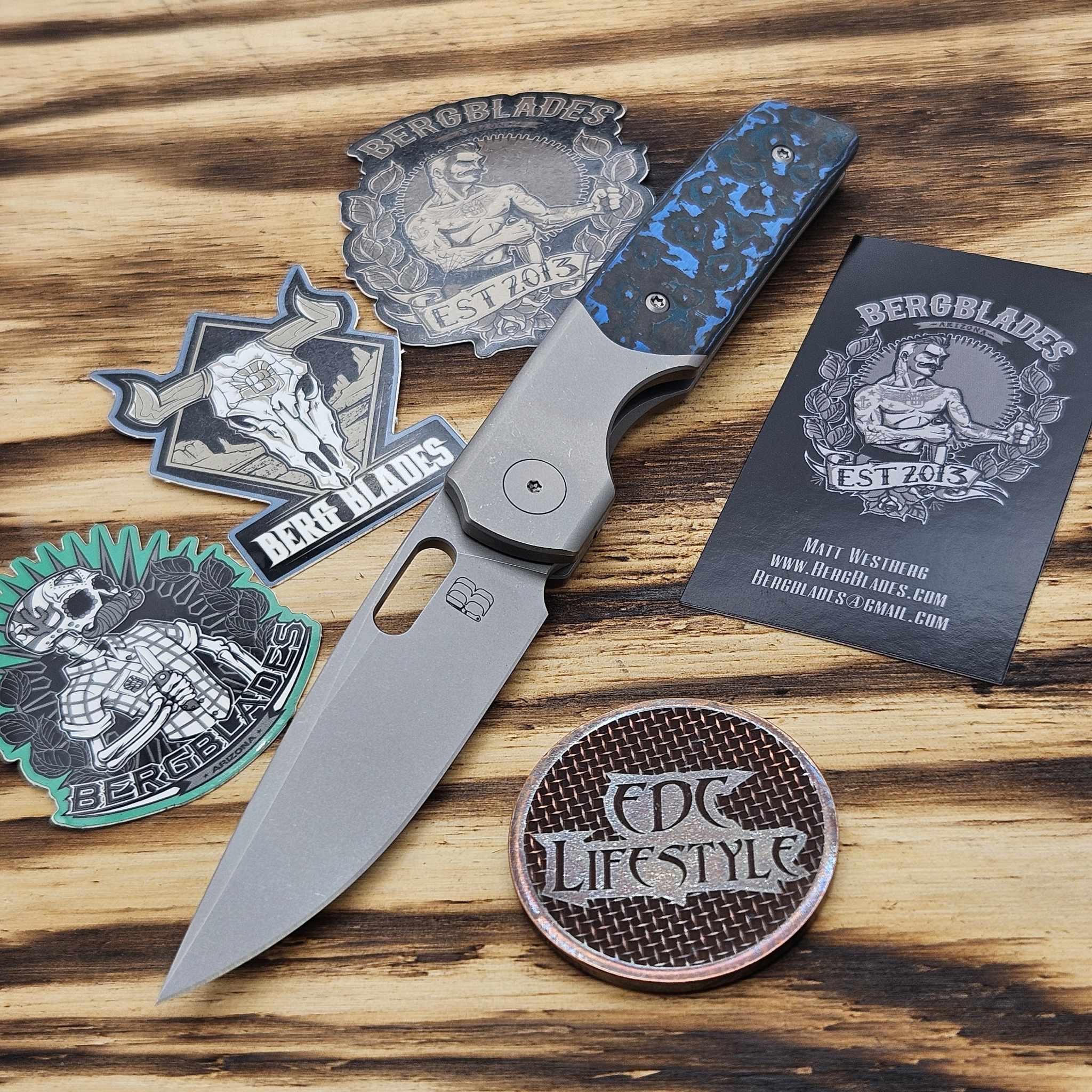 Berg Blades Sweeney Titanium Folder Arctic Storm Fat Carbon Inlay