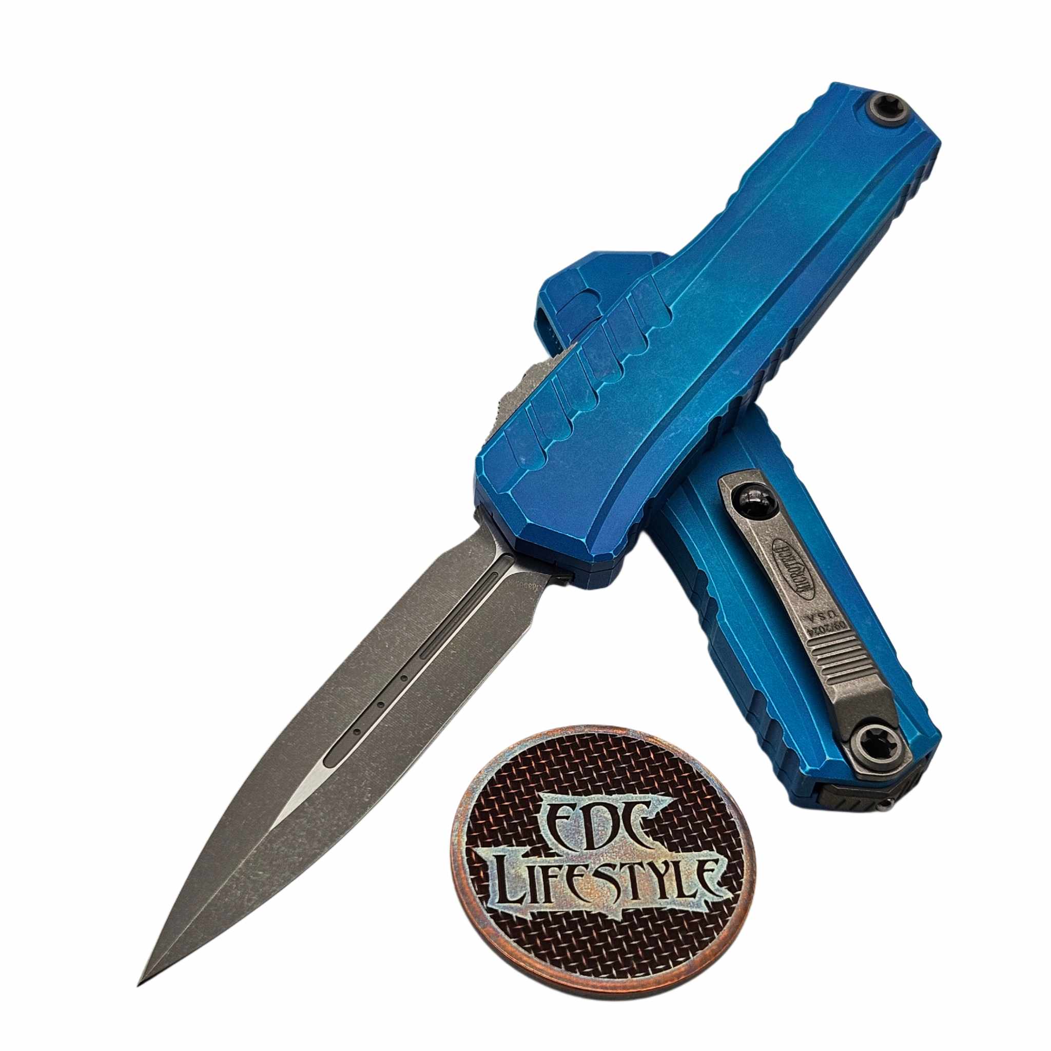 Microtech Cypher II D/E 1242-10MBL Marbled Blue Apocalyptic Standard