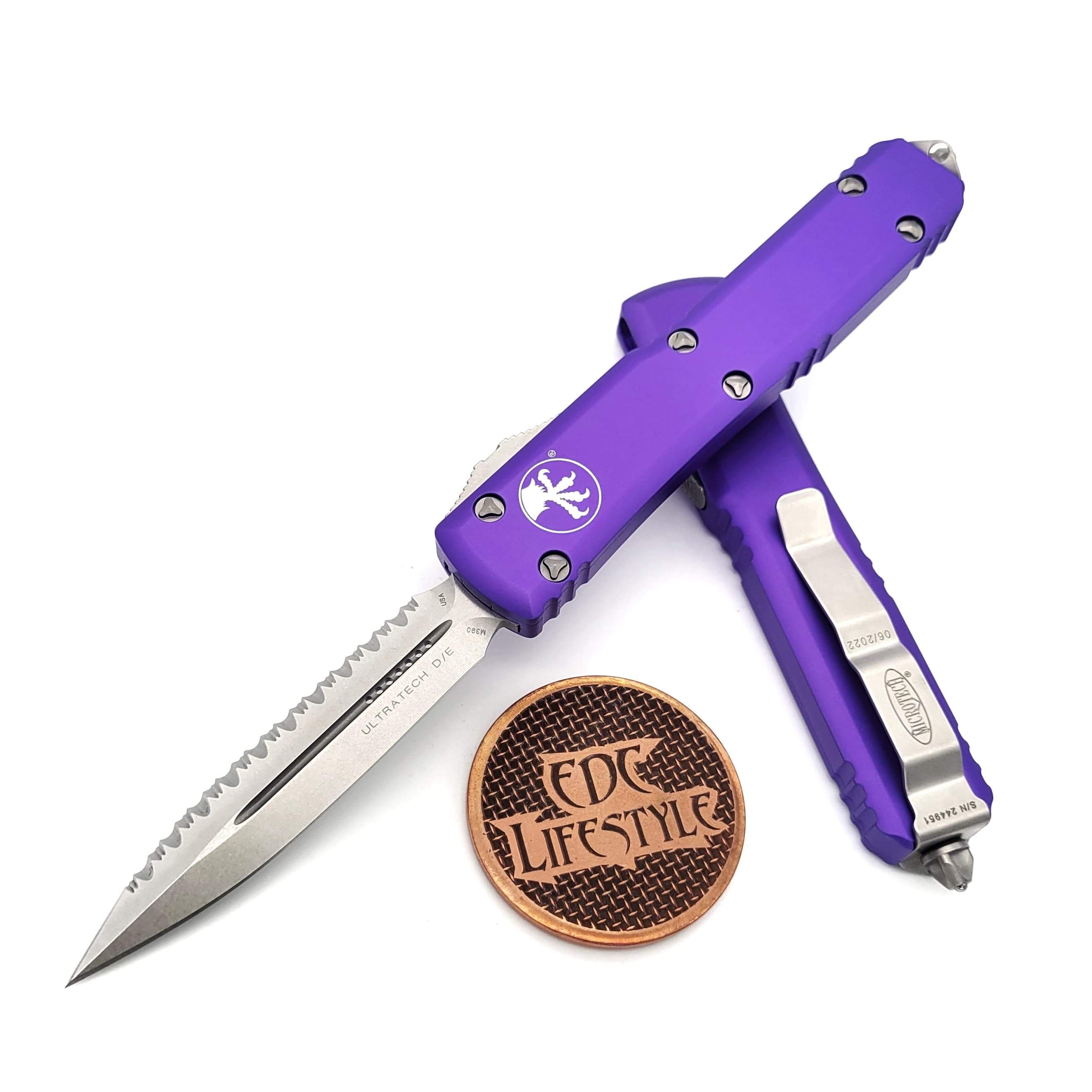 Microtech Purple Exocet OTF Auto Knife, Black Blade