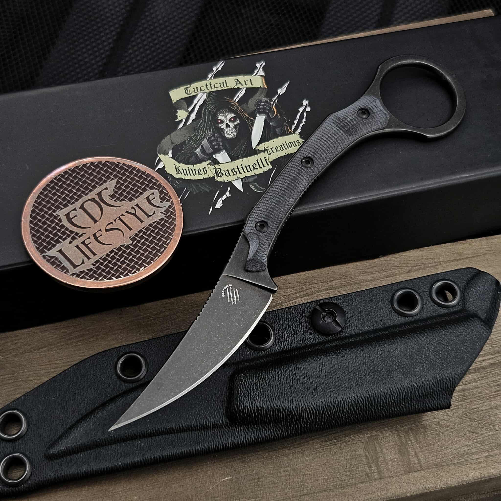 Bastinelli Knives Dopamine Fixed Blade Dark Stonewash Black G10