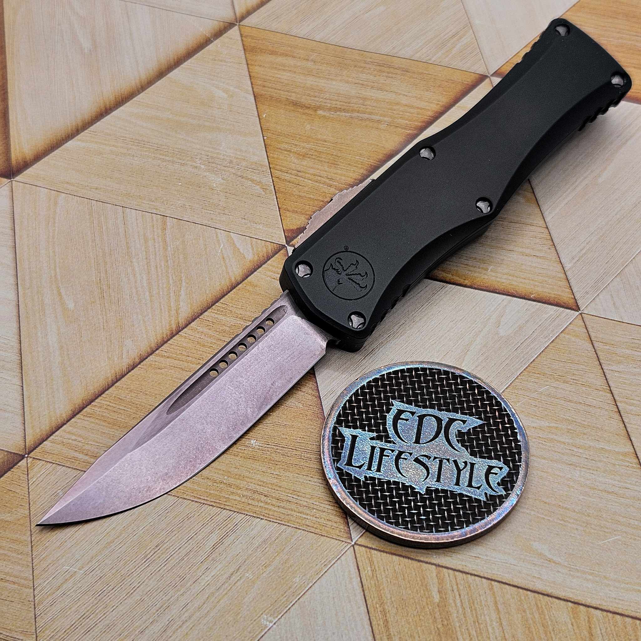 Microtech 703-1PVDRGS Hera Deep Engraved Rose Gold PVD Single Edge