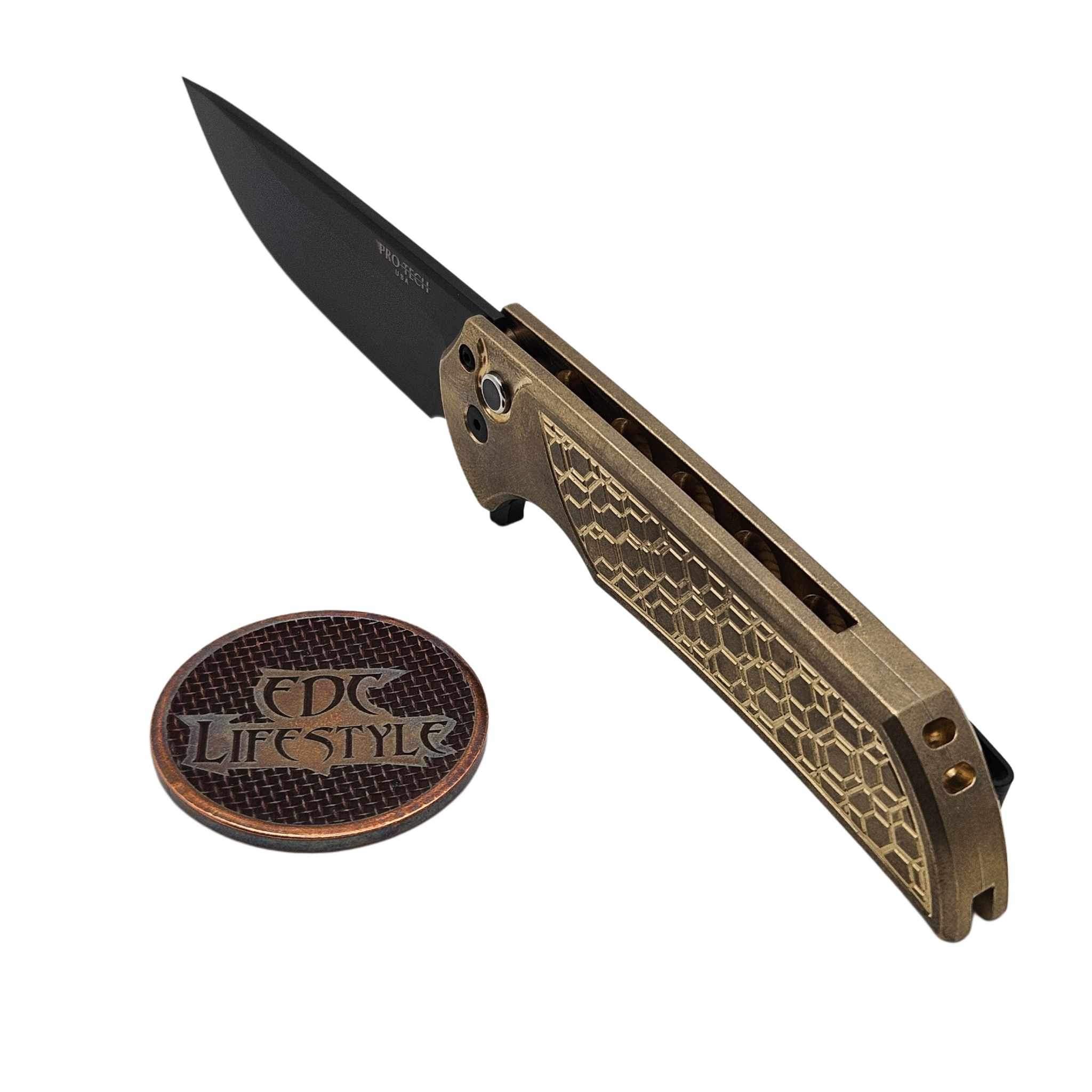 Pro-Tech Knives Mordax Flipper Stonewash AlBronze Gridlock Handle