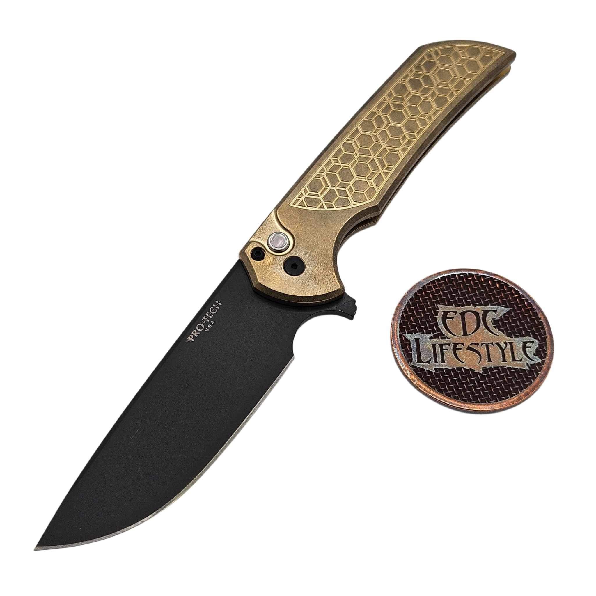 Pro-Tech Knives Mordax Flipper Stonewash AlBronze Gridlock Handle