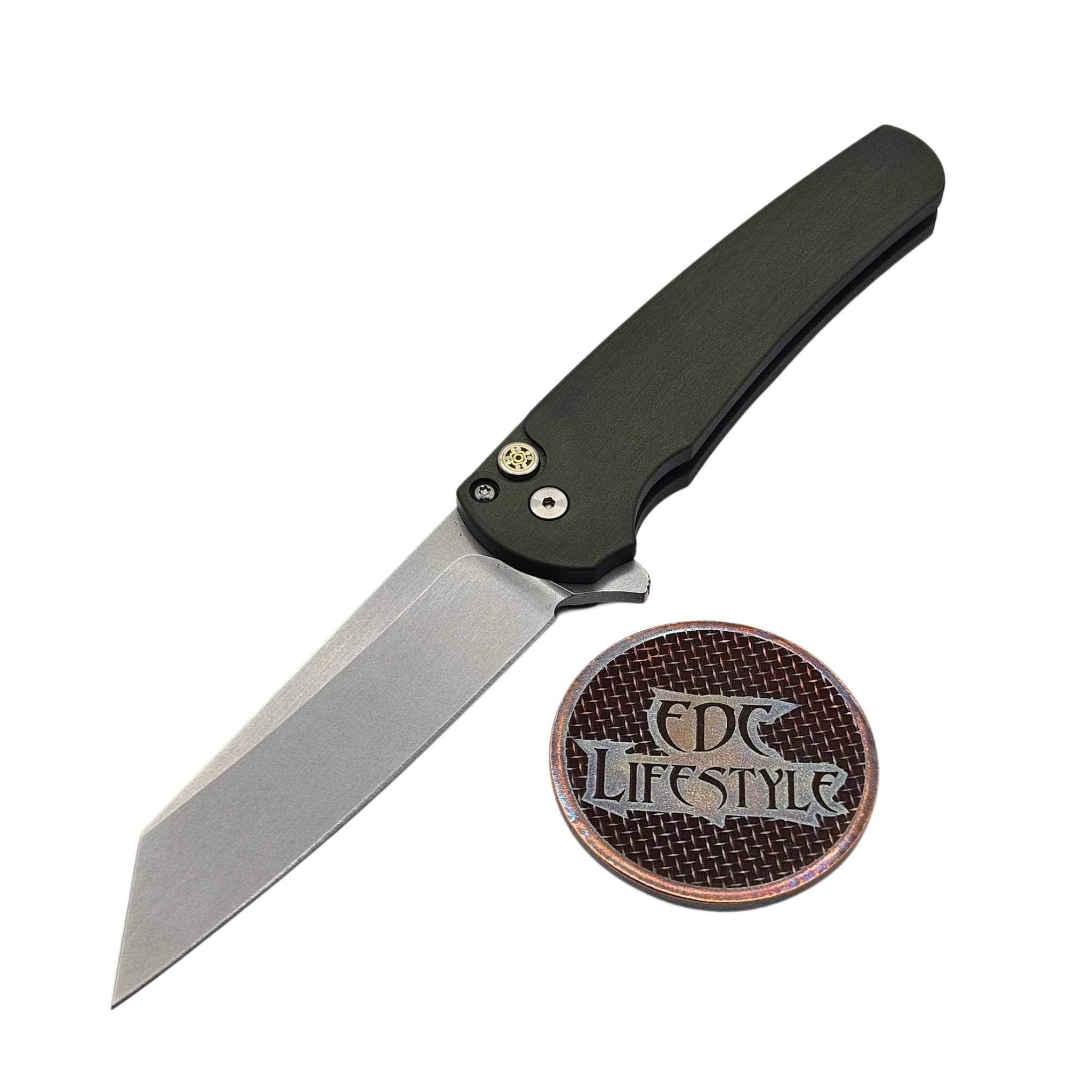 Pro-Tech Knives Malibu Flipper Green handle Stonewash