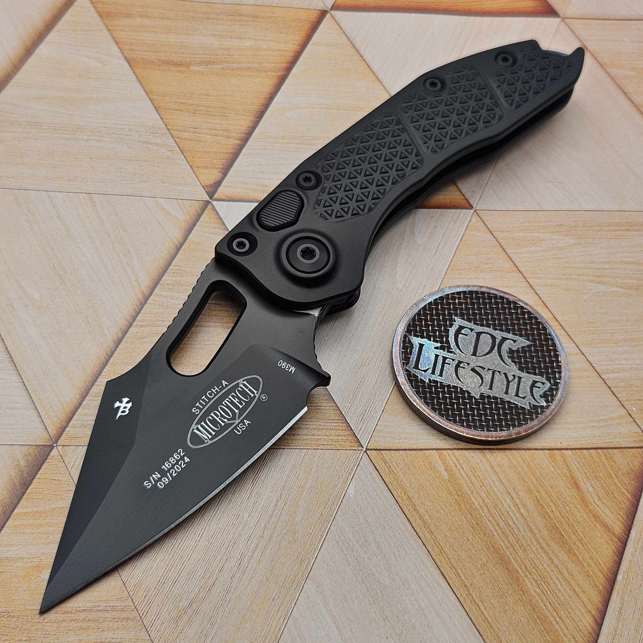 Microtech Stitch Auto S/E Green Ti Backspacer 3.75