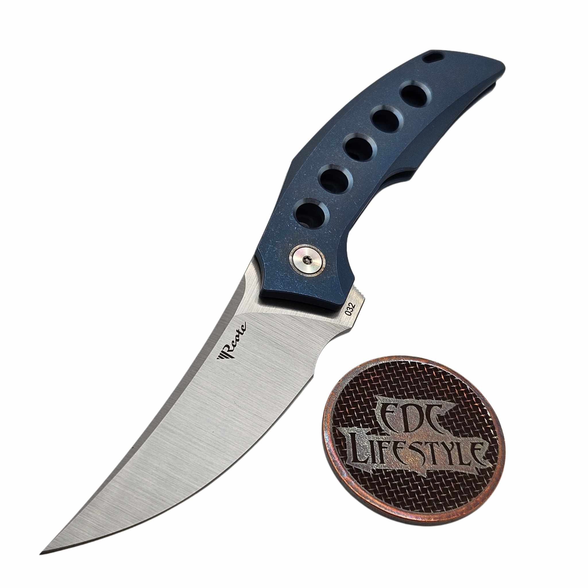 Reate Velocity Blue Titanium Folder w/Holes Belt Satin 3