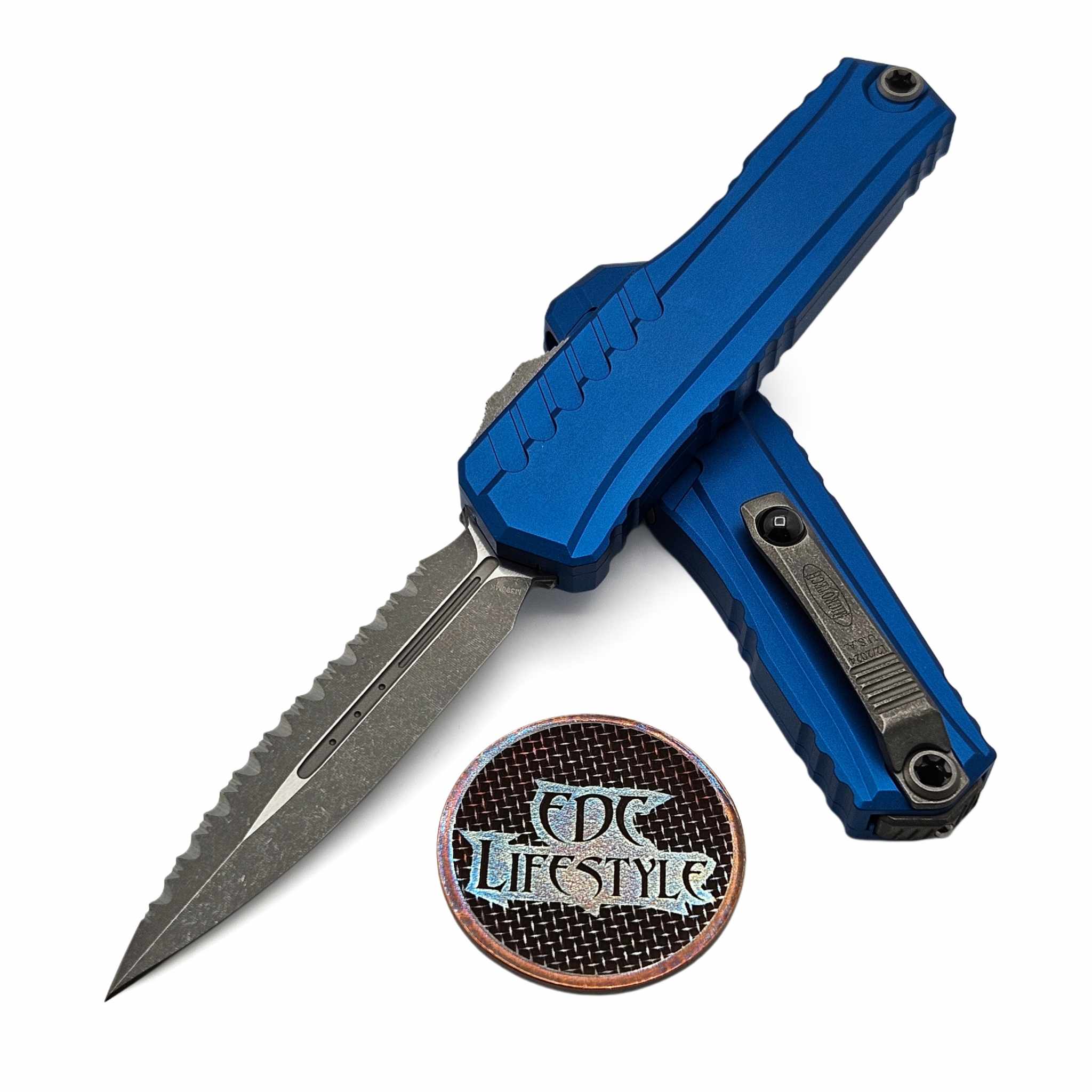 Microtech Cypher II D/E 1242-12APBL Blue Apocalyptic Standard Full