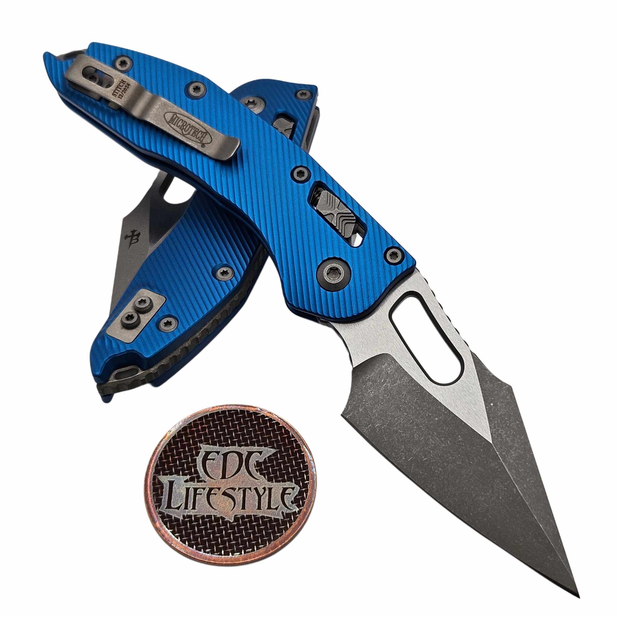 Microtech Stitch Ram-Lok 169RL-10APFLBL Blue Fluted Aluminum