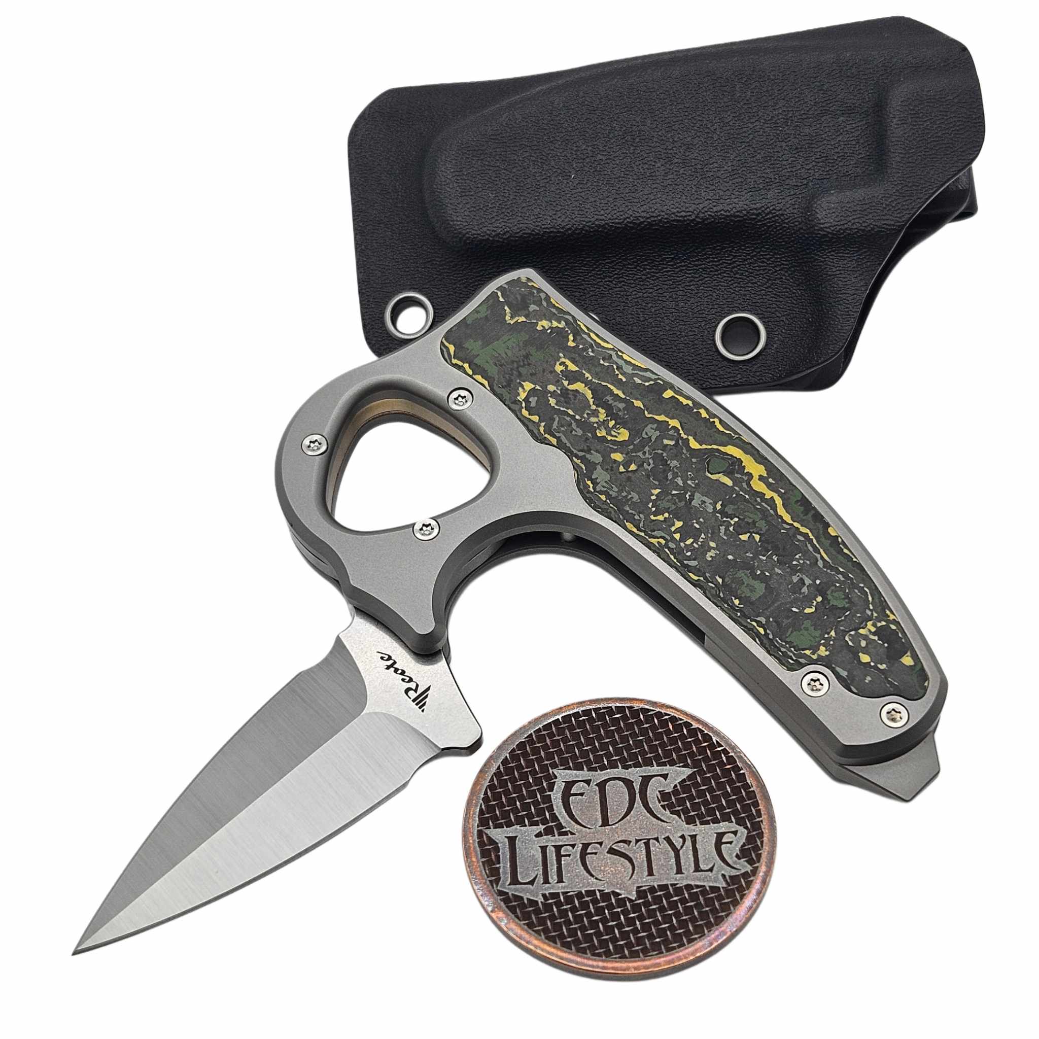 Reate Knives EXO-D Titanium Button Lock Folding Knife Fat Carbon