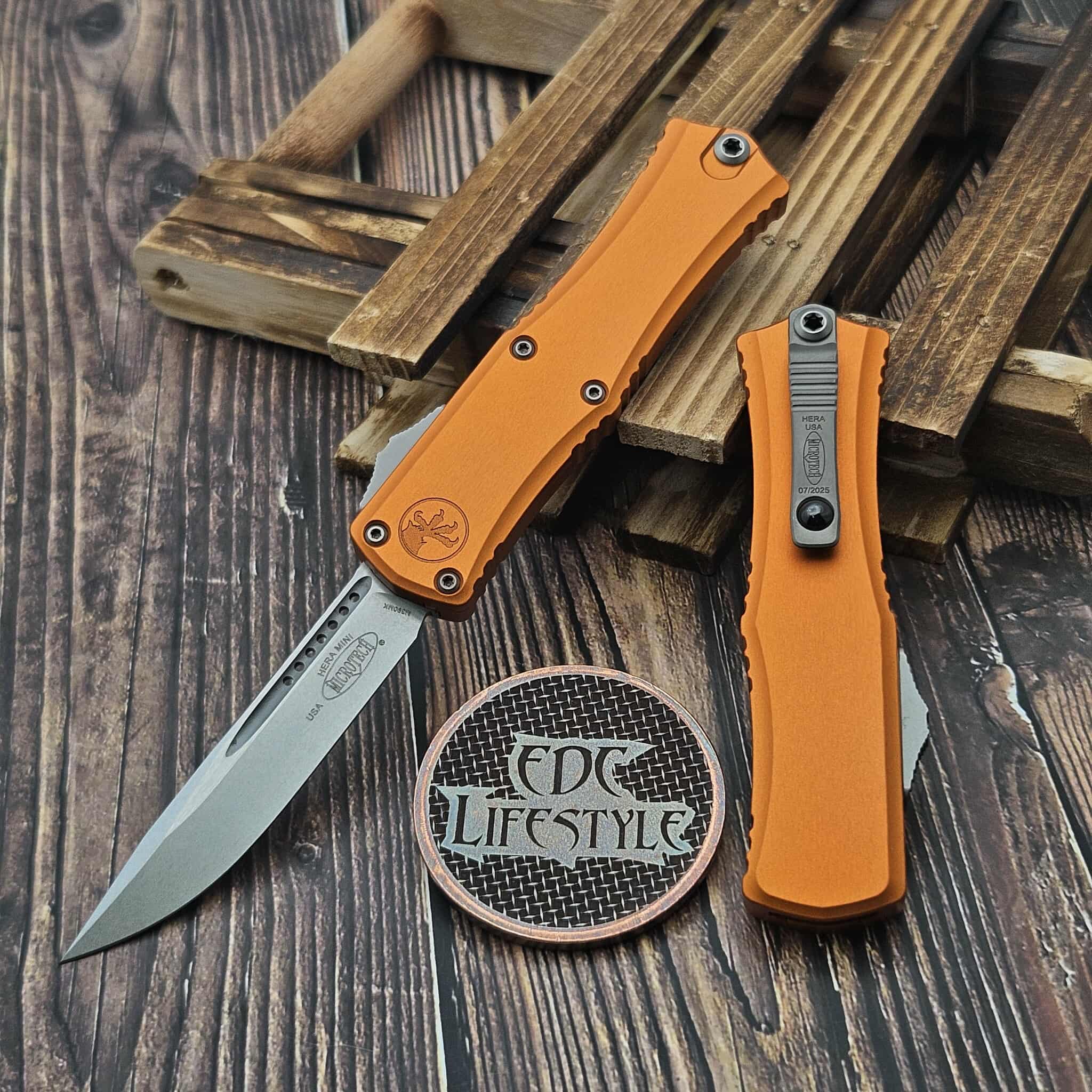 Microtech Hera II Mini Single Edge Orange 2.95