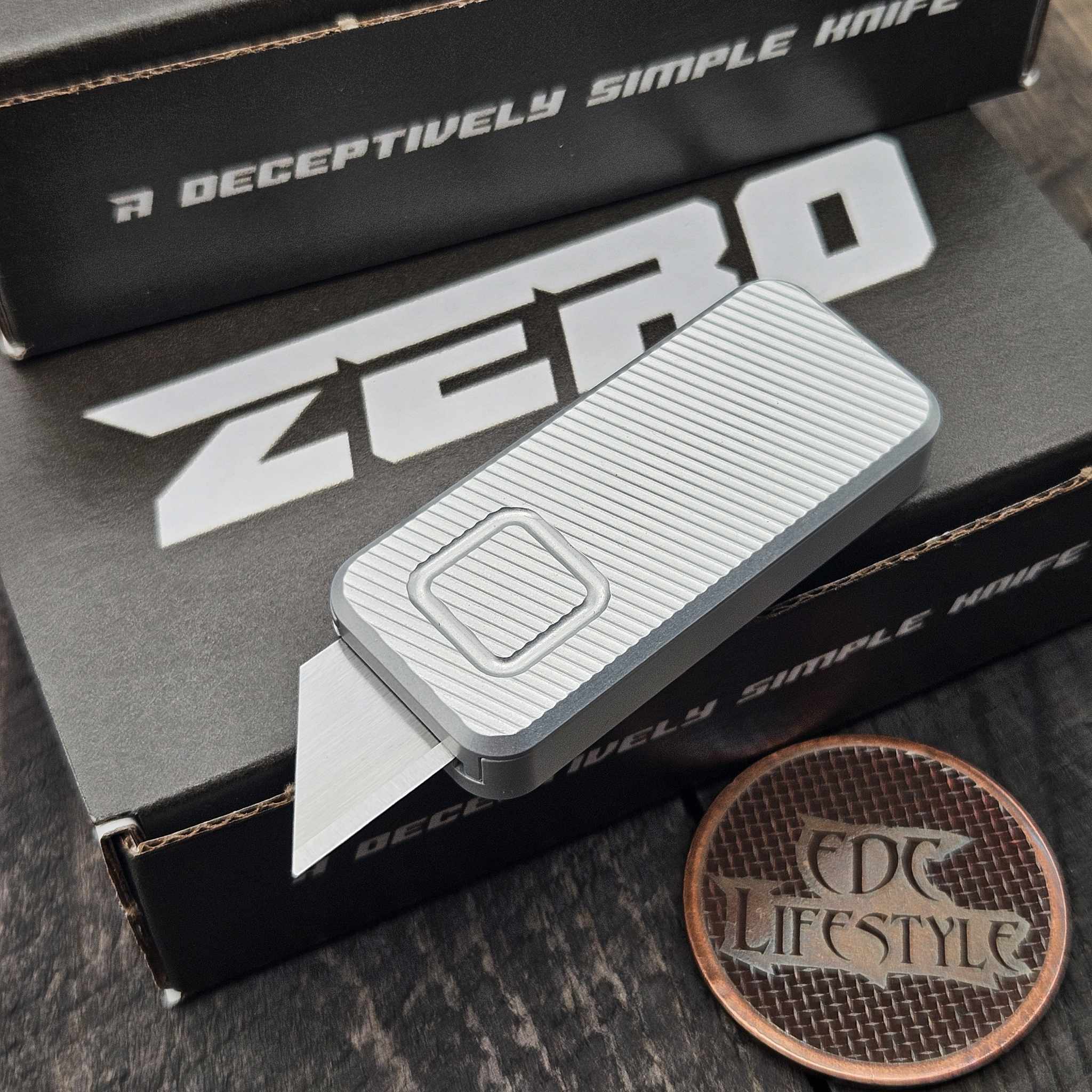 Rivery Zero File Pattern Gray Aluminum Razor Blade OTF w/Lanyard Hole