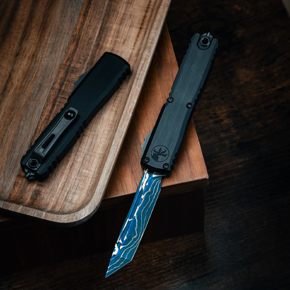 Microtech Ultratech ZBP Blued Baker Forge Icestorm Damascus Tanto