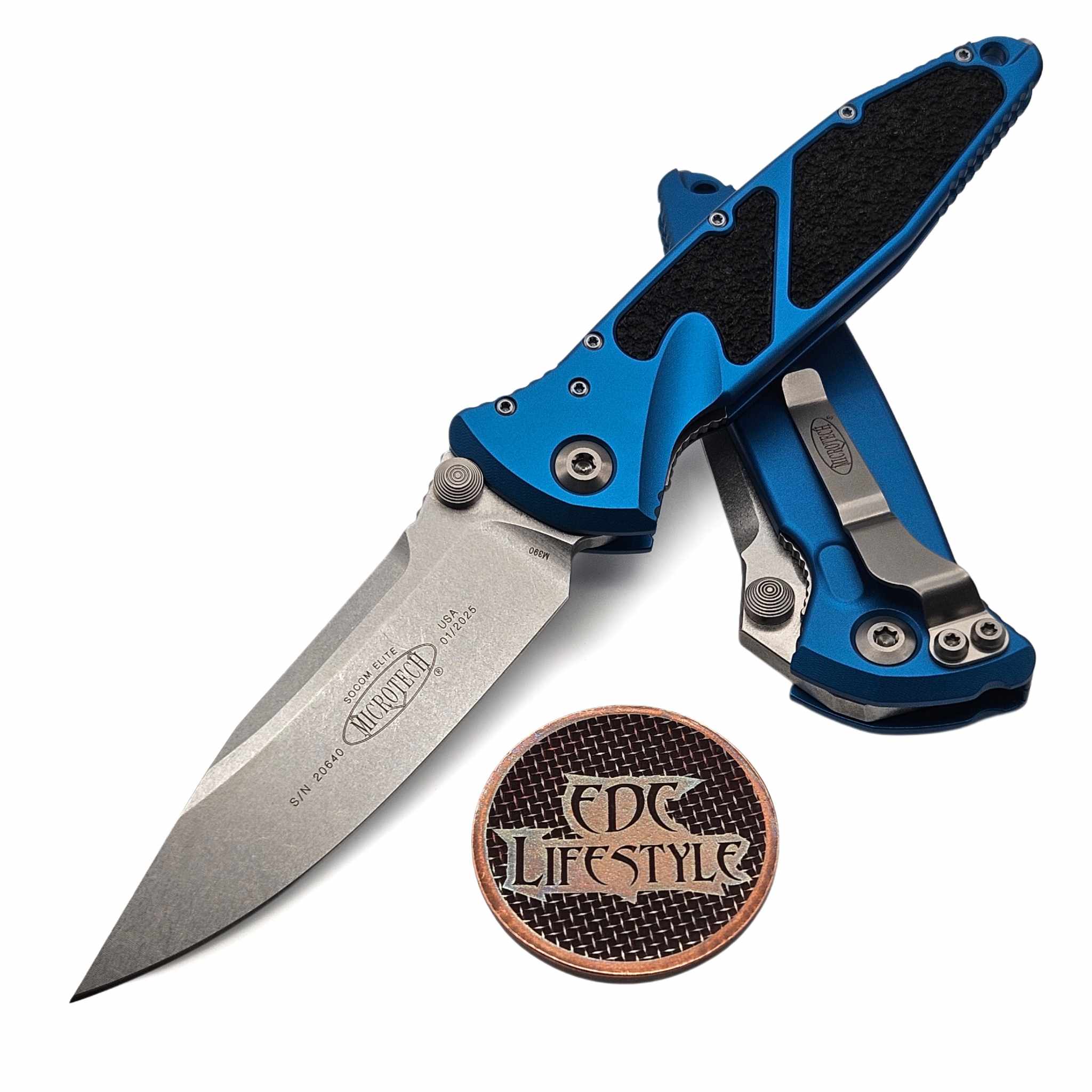 Microtech Socom Elite Manual 160-10BL Blue Single Edge Stonewash
