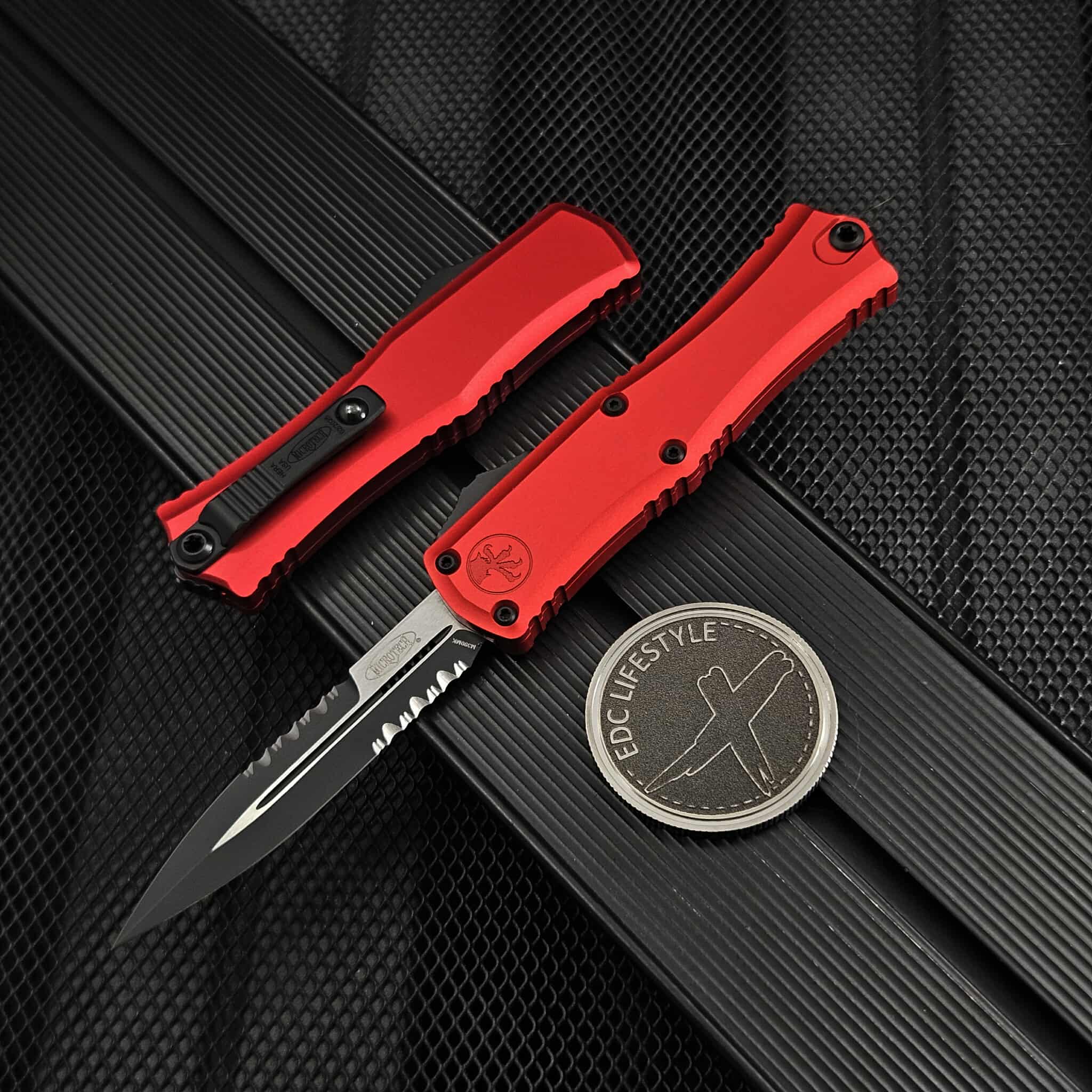 Microtech Mini Hera 1701M-2RD Red Bayonet Partial Serrated Black