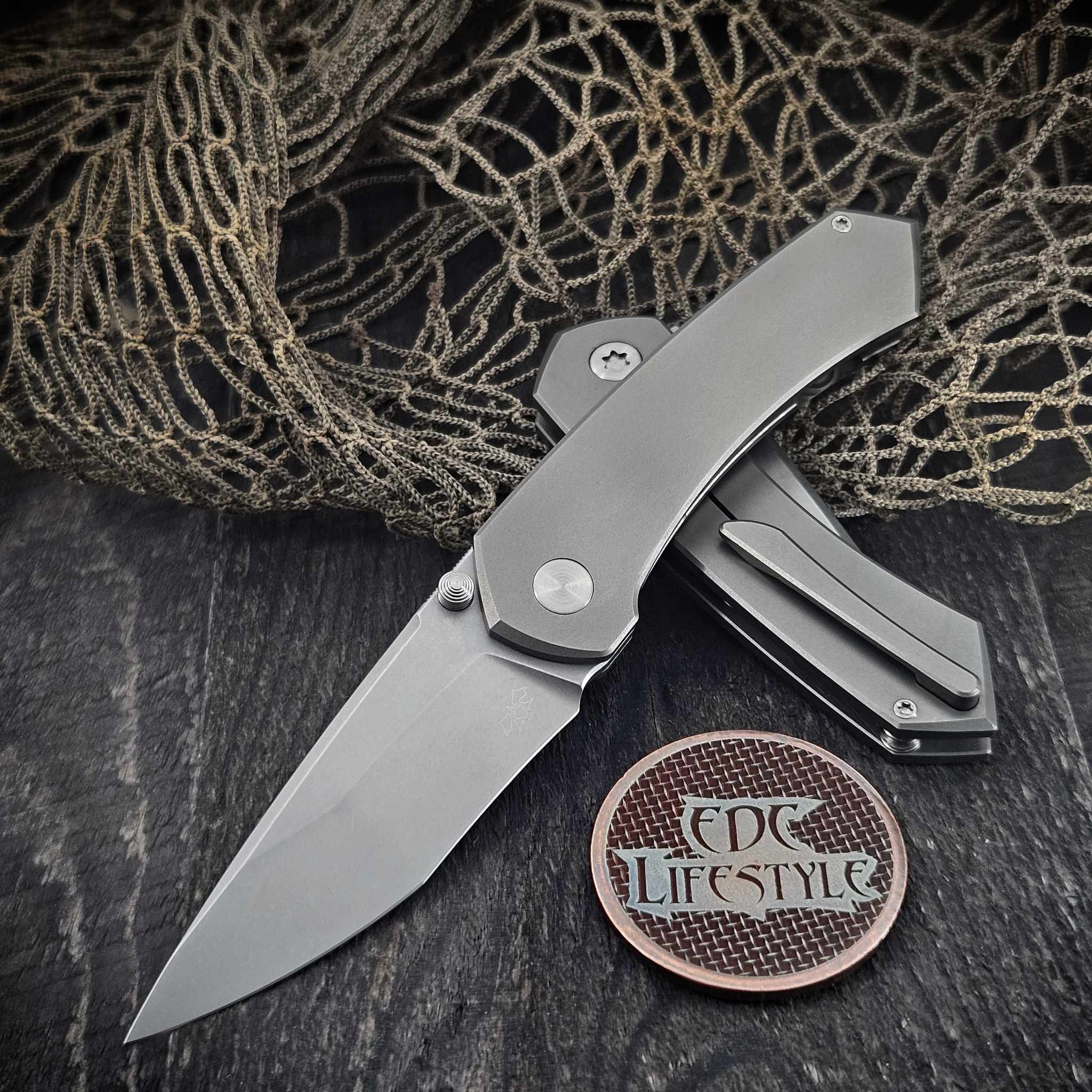 Sharknivco Shiru Blasted Titanium Handle & Stonewash RWL34 Blade