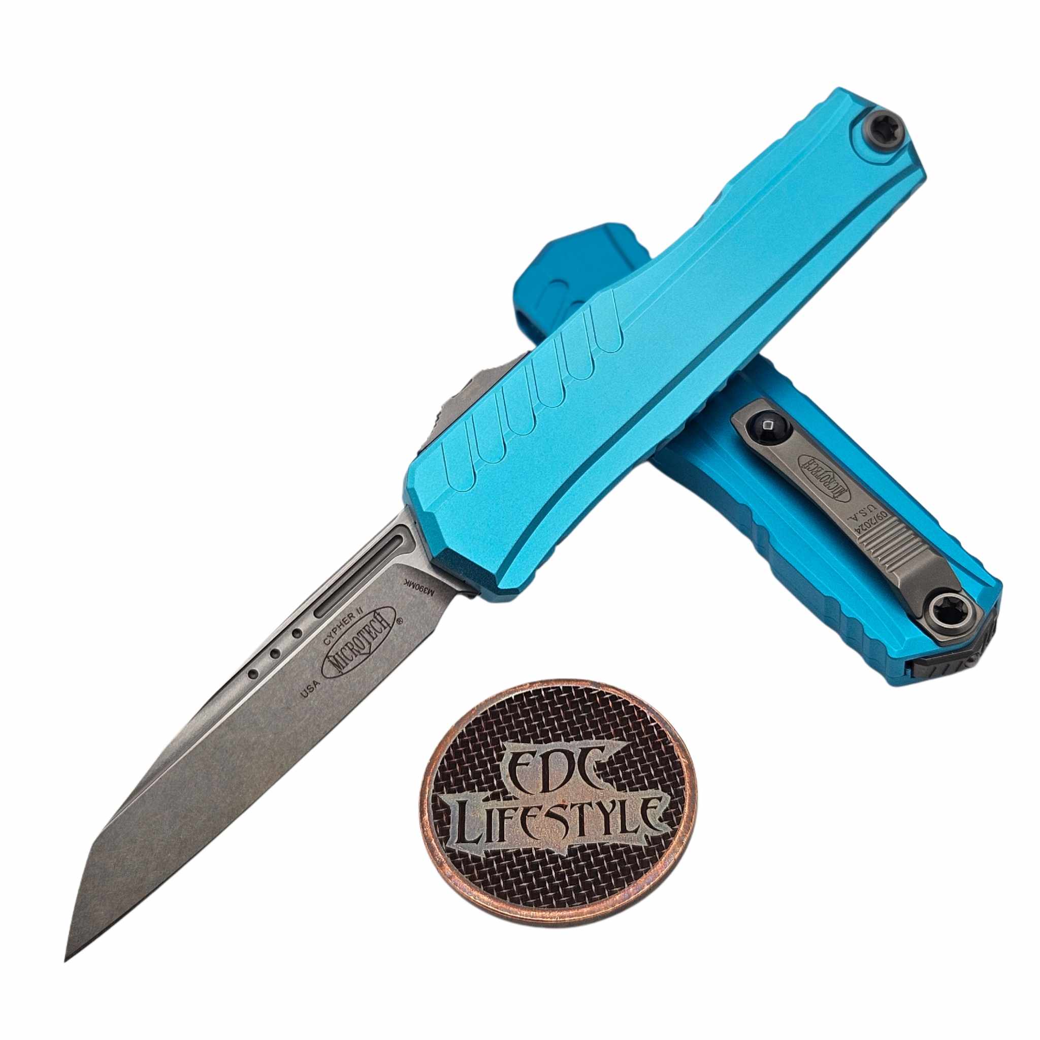 Microtech Cypher II 1241-10TQ Turquoise Anodized Stonewash Standard